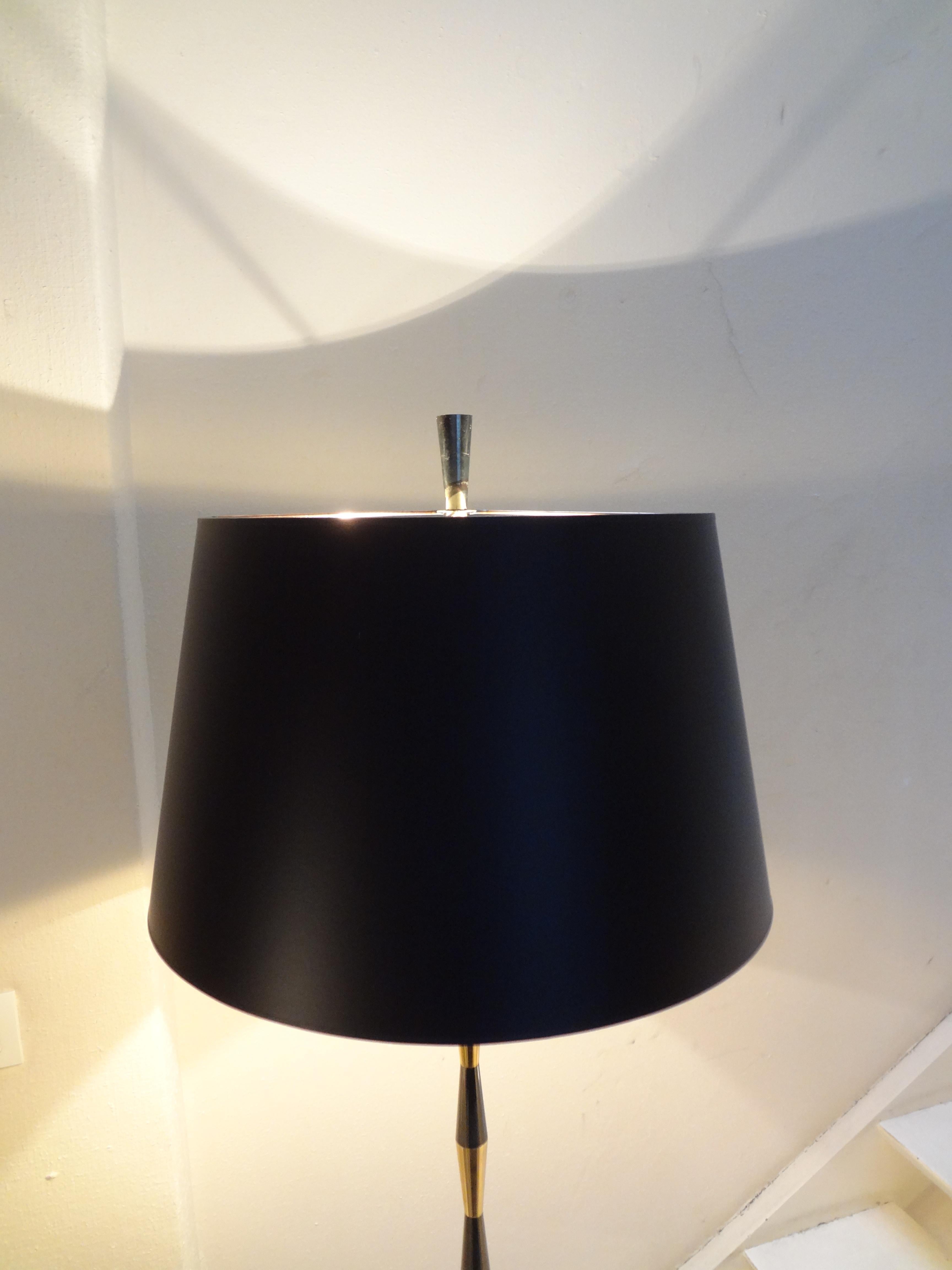 Blackened Black and Gilt Brass Floor Lamp by Maison Arlus, 1960s For Sale