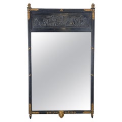 Black and Gilt Empire Mirror with Classical Figural Relief