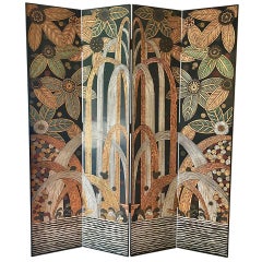 Black and Gilt Four Panel Screen by Decorative Crafts Inc