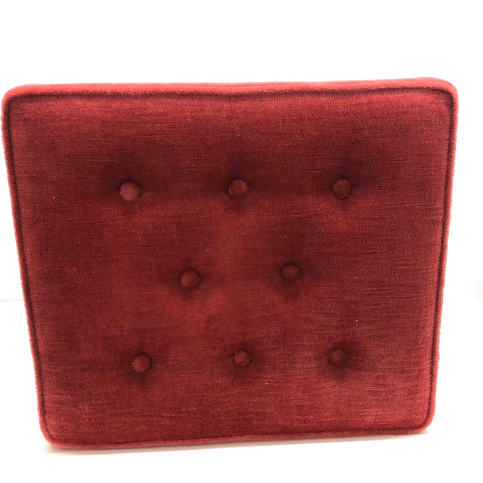 Black and Gilt Iron and Red Velvet Cushion Footrest Ottoman Stool, Italy, 1950s 1