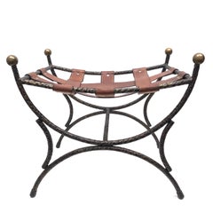 Black and Gilt Iron with a Leather Seat, Stool or Bench Italy, 1960s