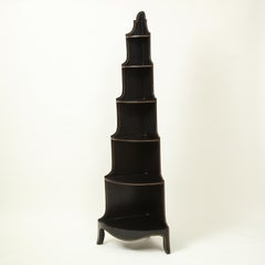 Black and Gilt Six-Tier Corner Étagere