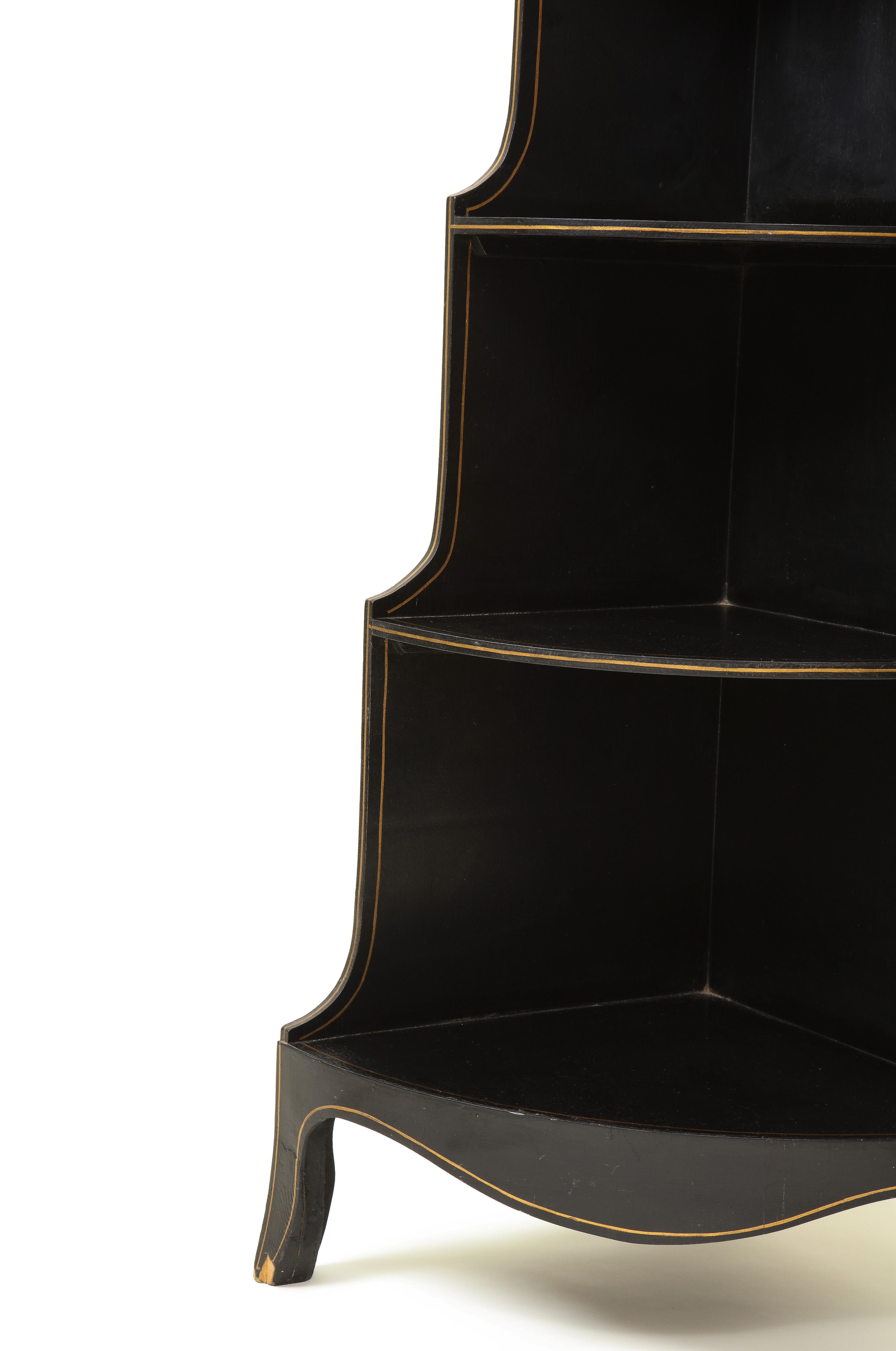 Regency Black and Gilt Six-Tier Corner Étagere