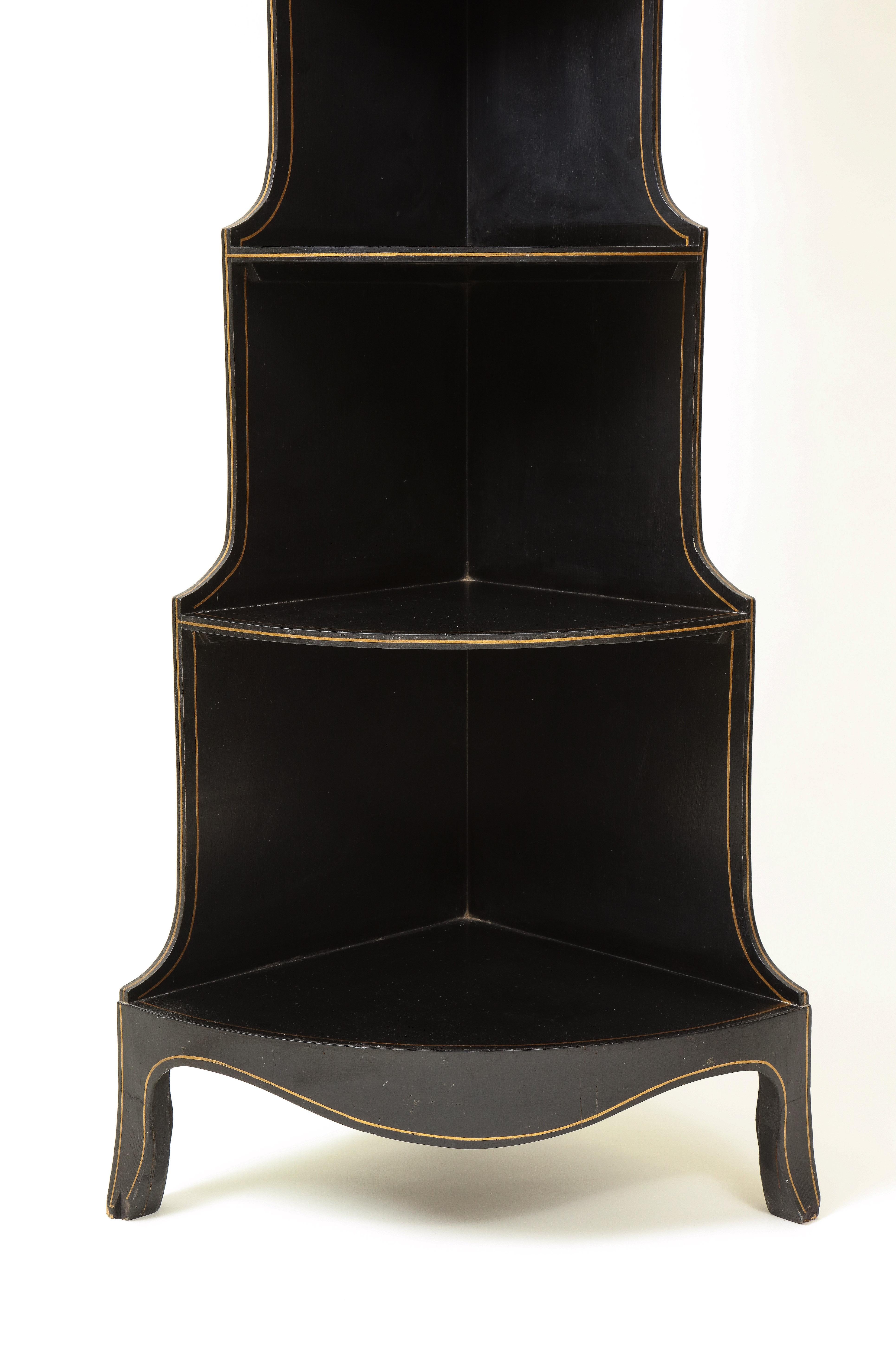 English Black and Gilt Six-Tier Corner Étagere