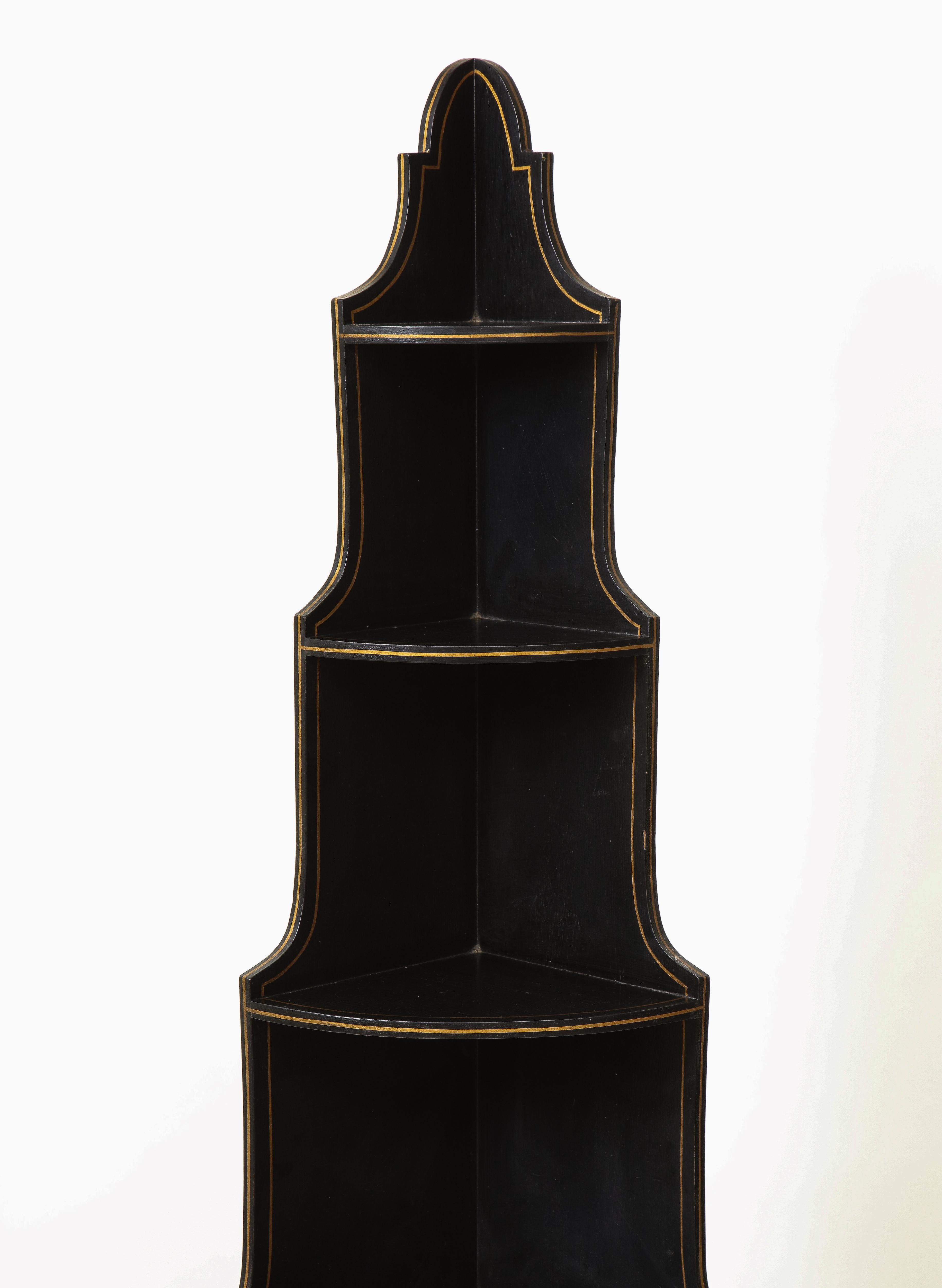 Black and Gilt Six-Tier Corner Étagere In Good Condition In New York, NY