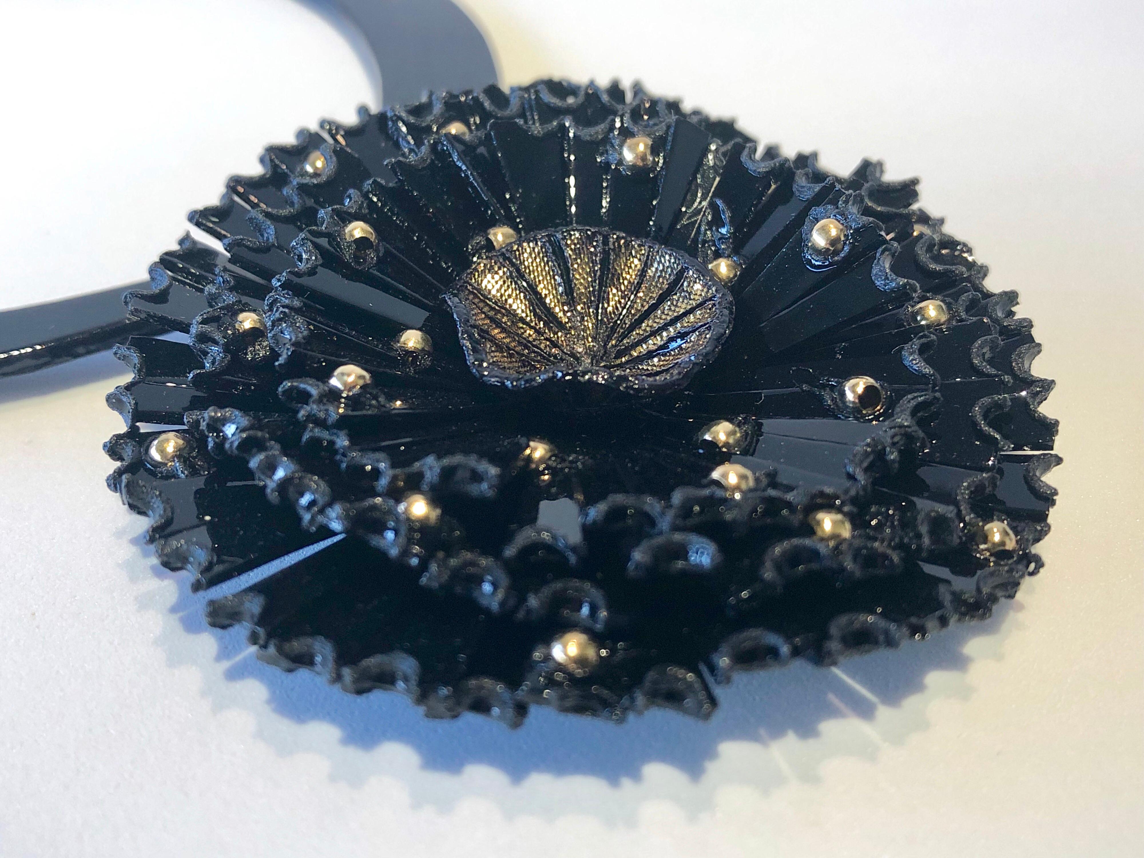 Black and Gold Architectural Abstract Flower Statement Necklace  In New Condition In Palm Springs, CA