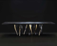 Black and Gold Ash wood Dining Table, Made in Italy