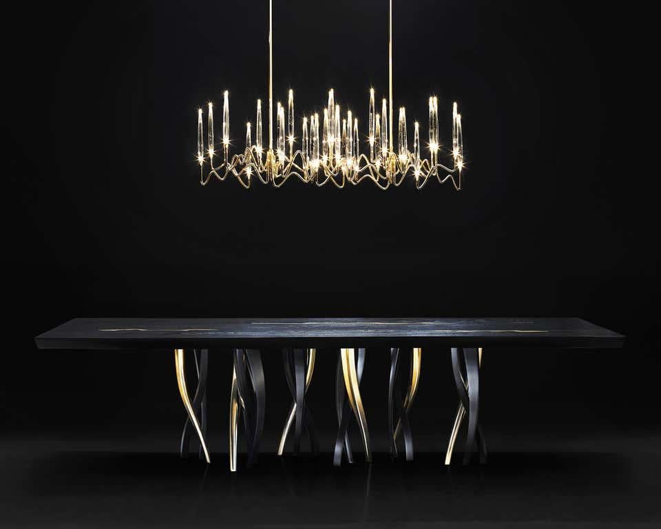 Modern Black and Gold Ash wood Dining Table, Made in Italy For Sale