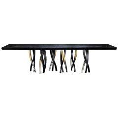 Black and Gold Ash wood Dining Table, Made in Italy