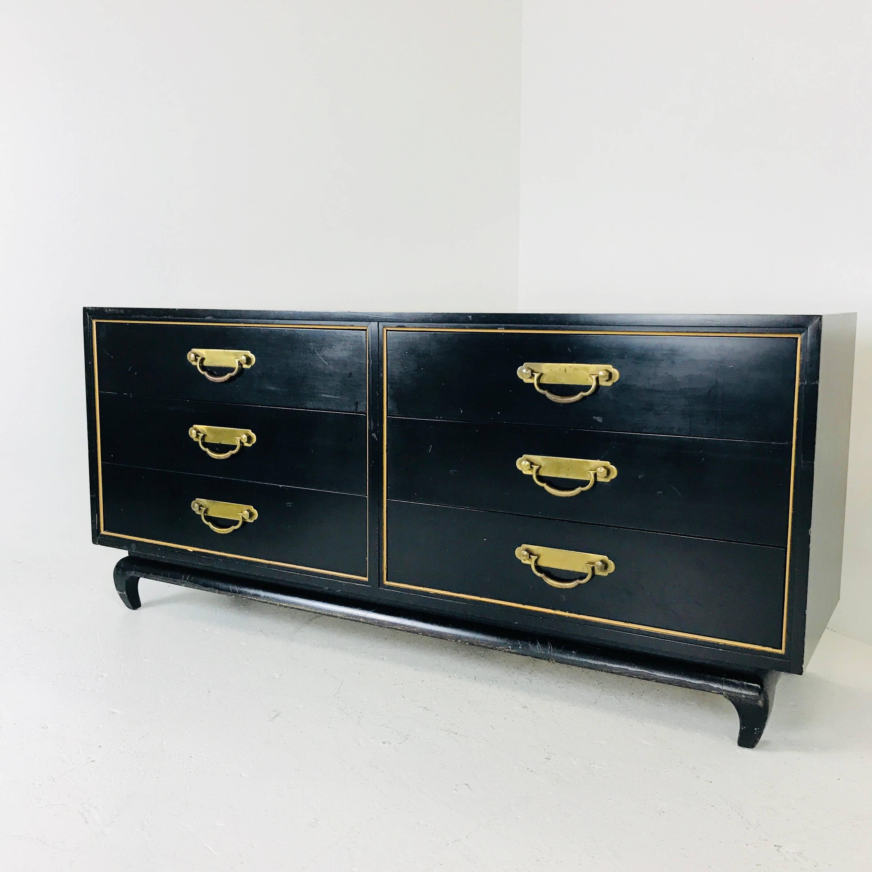 Mid-Century Modern Black and Gold Asian Dresser by American of Martinsville