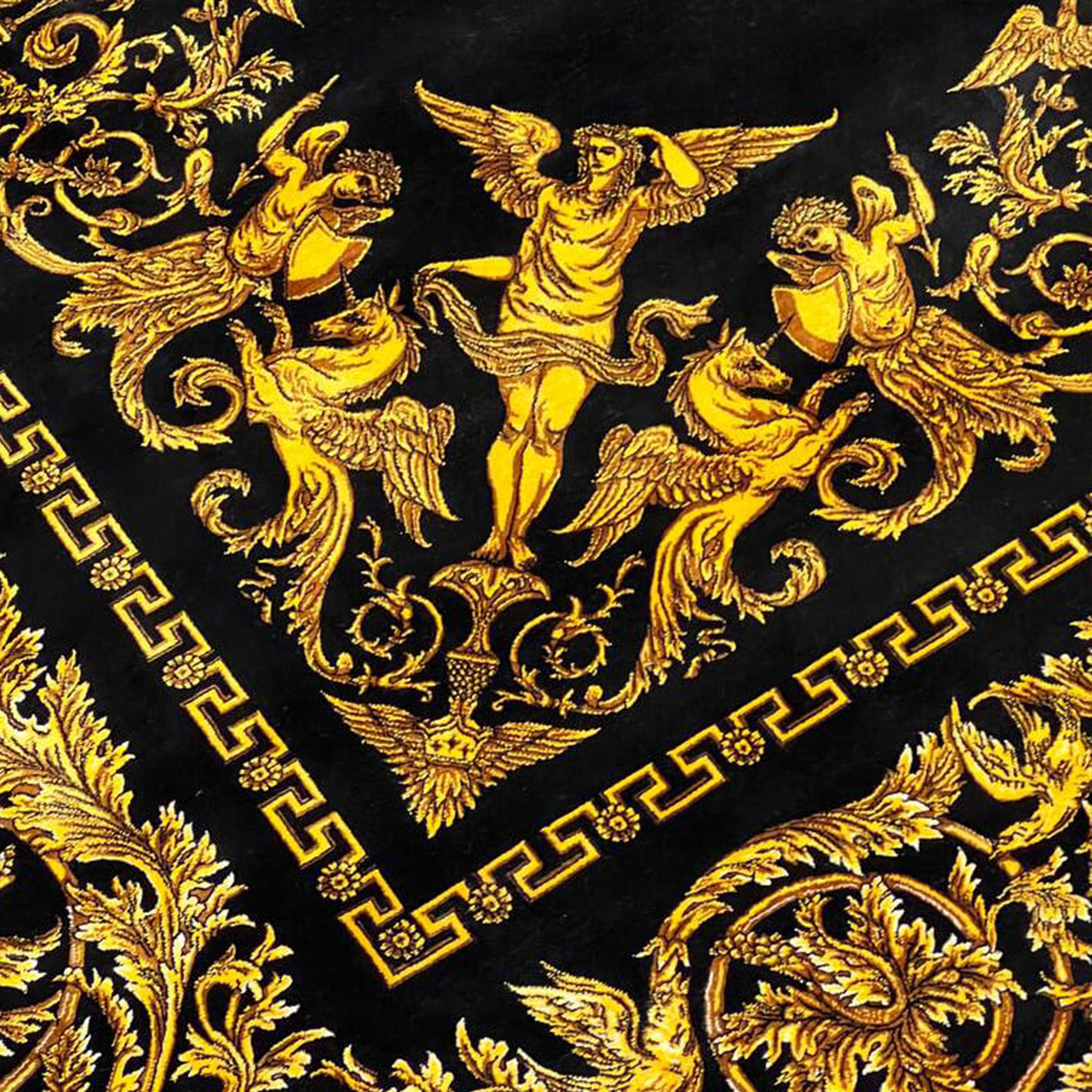 Tappeto di seta barocco nero e oro in stile persiano, 150x225 cm in vendita 2