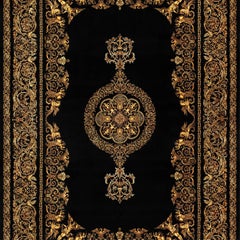 Black and Gold Baroque Persian Style Silk Carpet, 150x225cm
