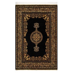 Alfombra de seda barroca negra y dorada de estilo persa, 150x225cm