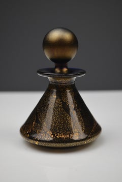 Black and Gold Blown Glass Perfume Bottle by Isle of Wight Studio, England