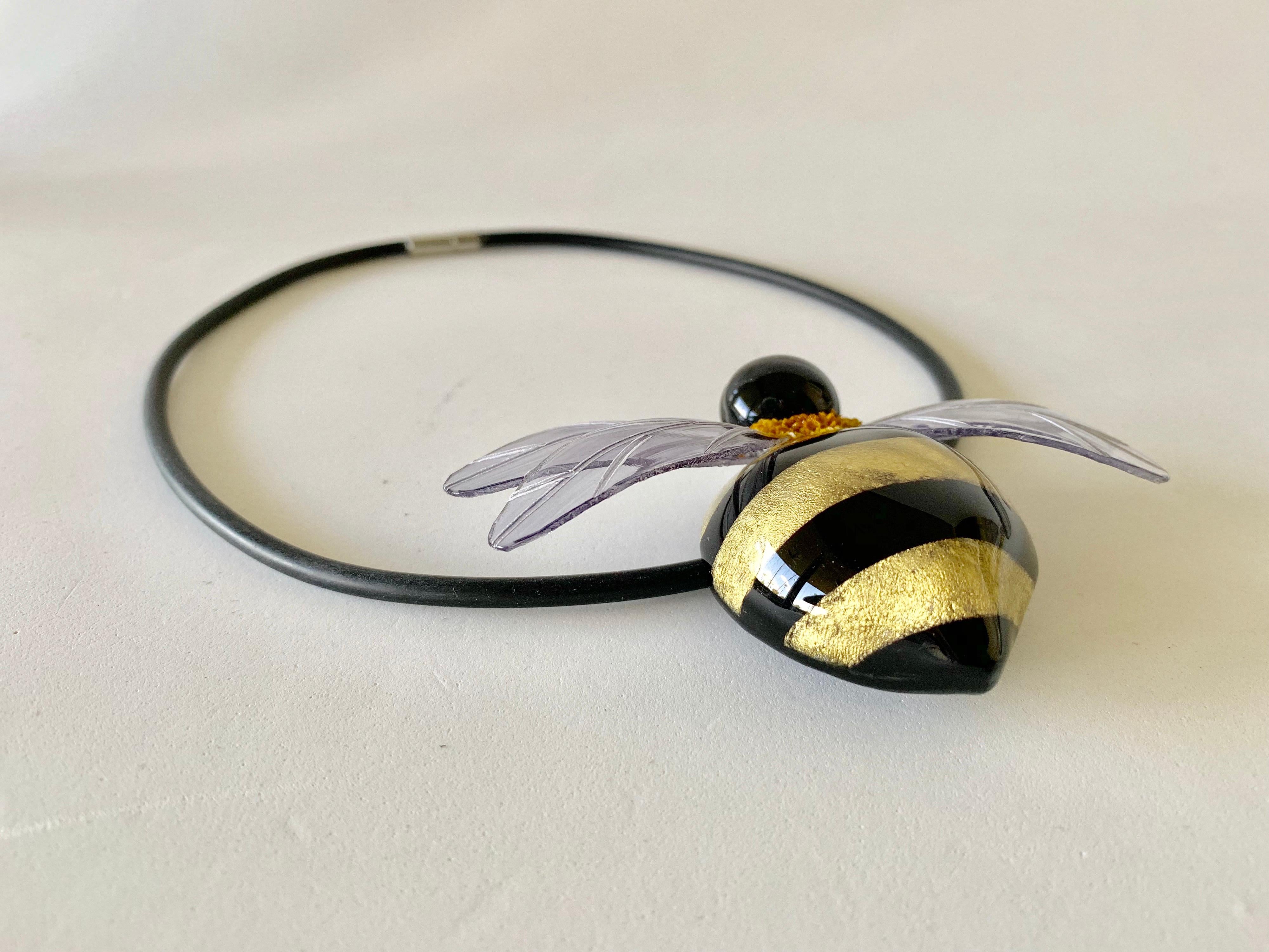 Black and Gold Bumblebee Statement Necklace/Pin   7