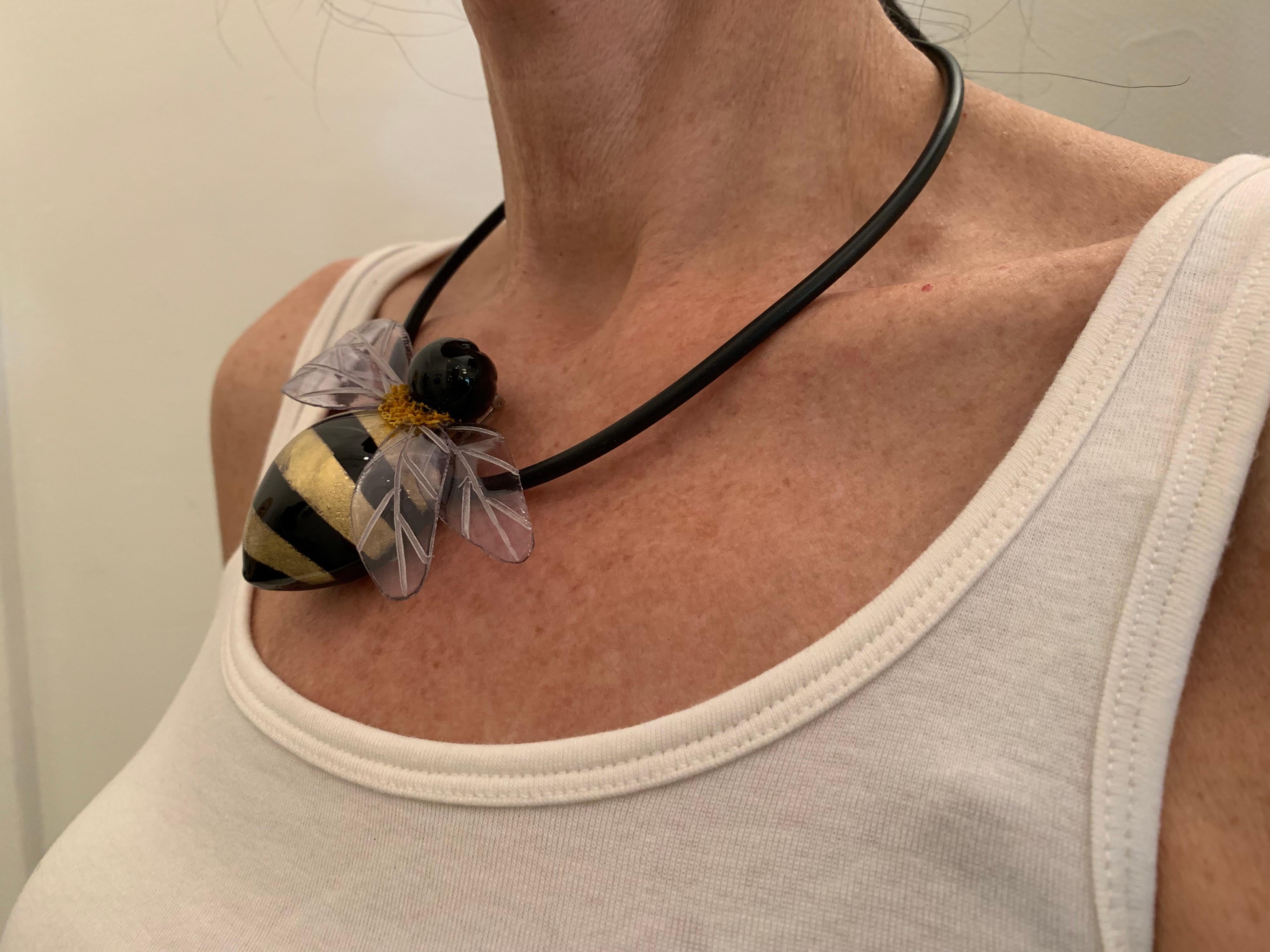 Contemporary Black and Gold Bumblebee Statement Necklace/Pin  