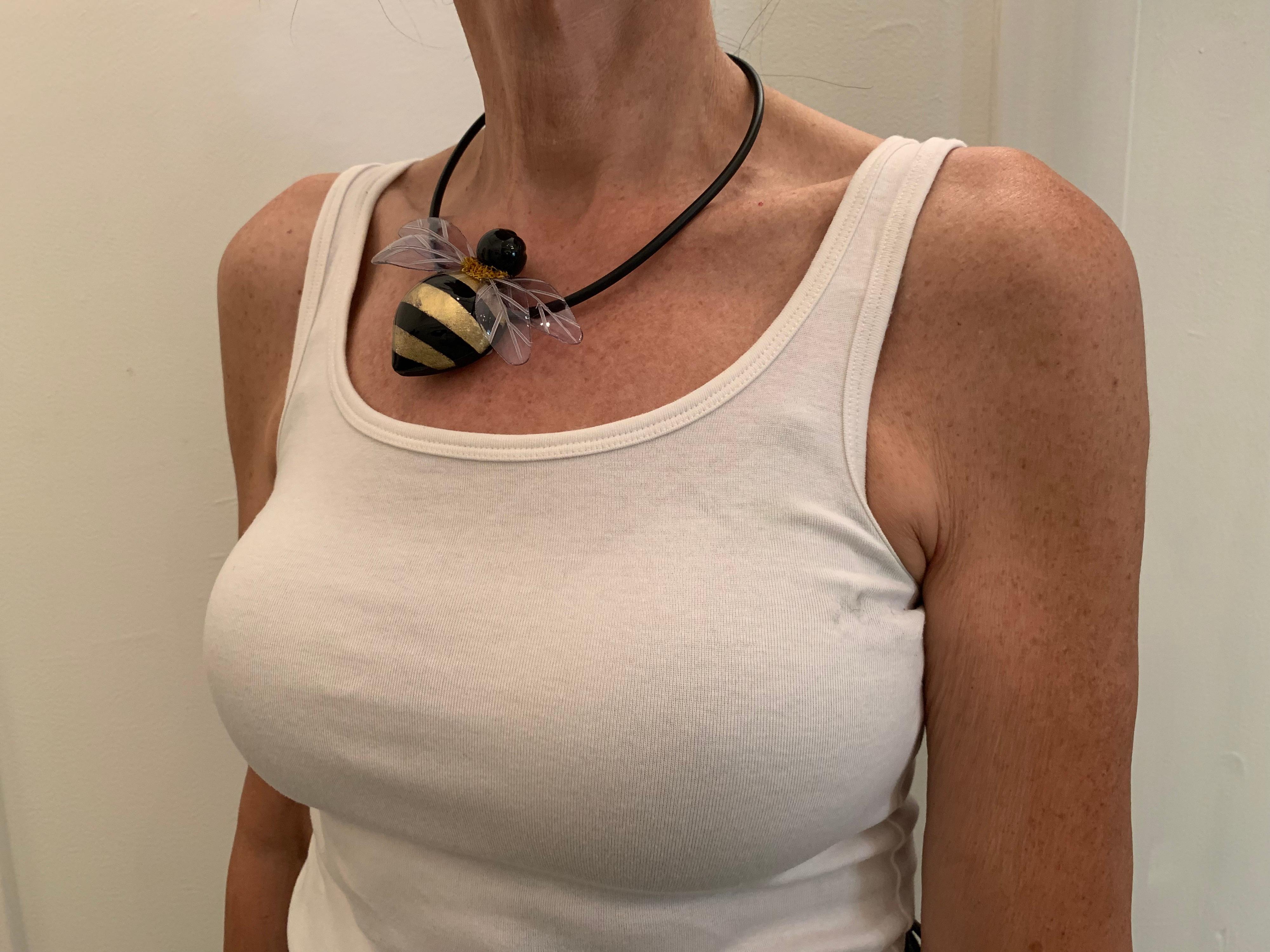 Black and Gold Bumblebee Statement Necklace/Pin   In New Condition In Palm Springs, CA