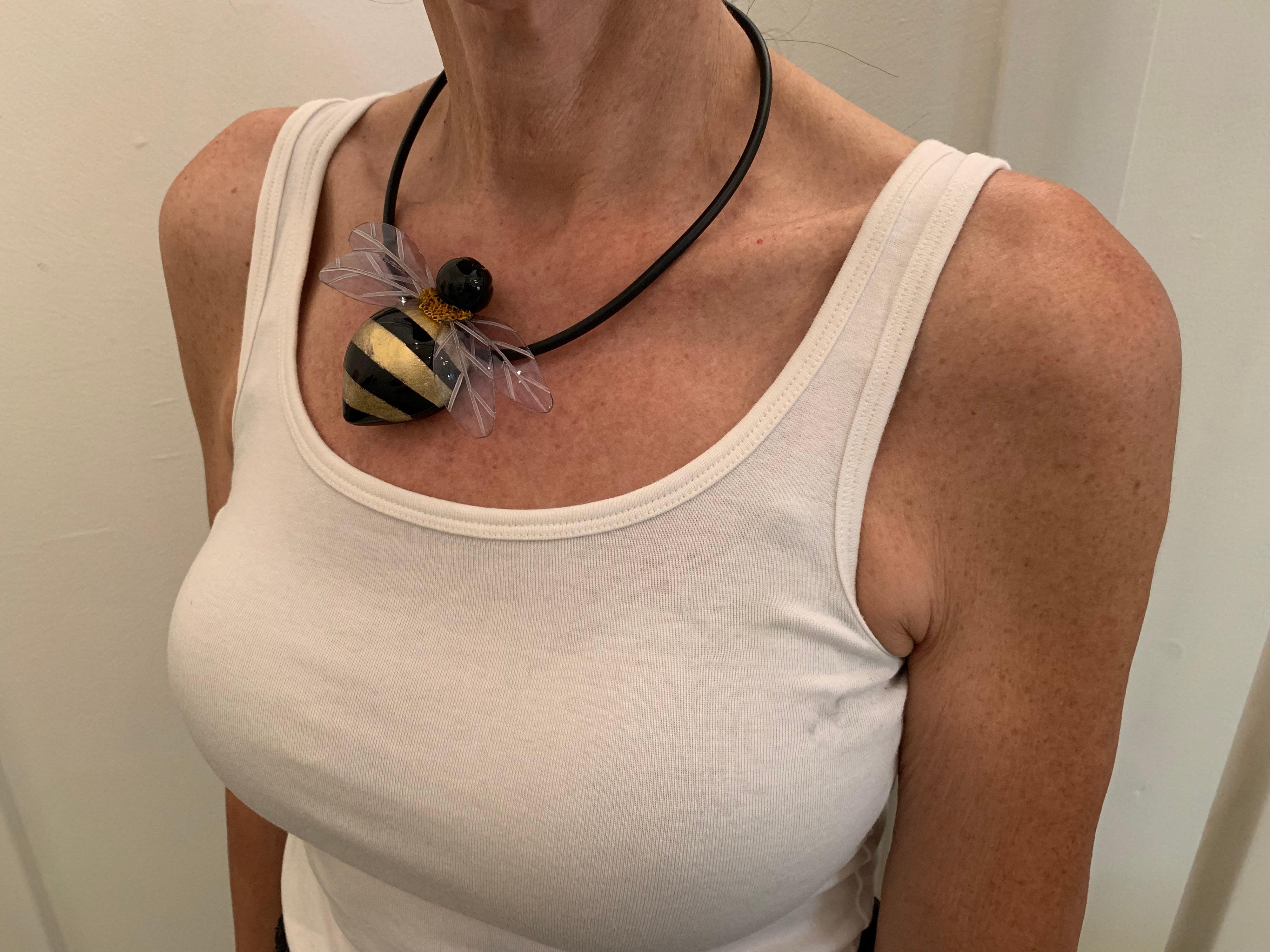 Women's Black and Gold Bumblebee Statement Necklace/Pin  