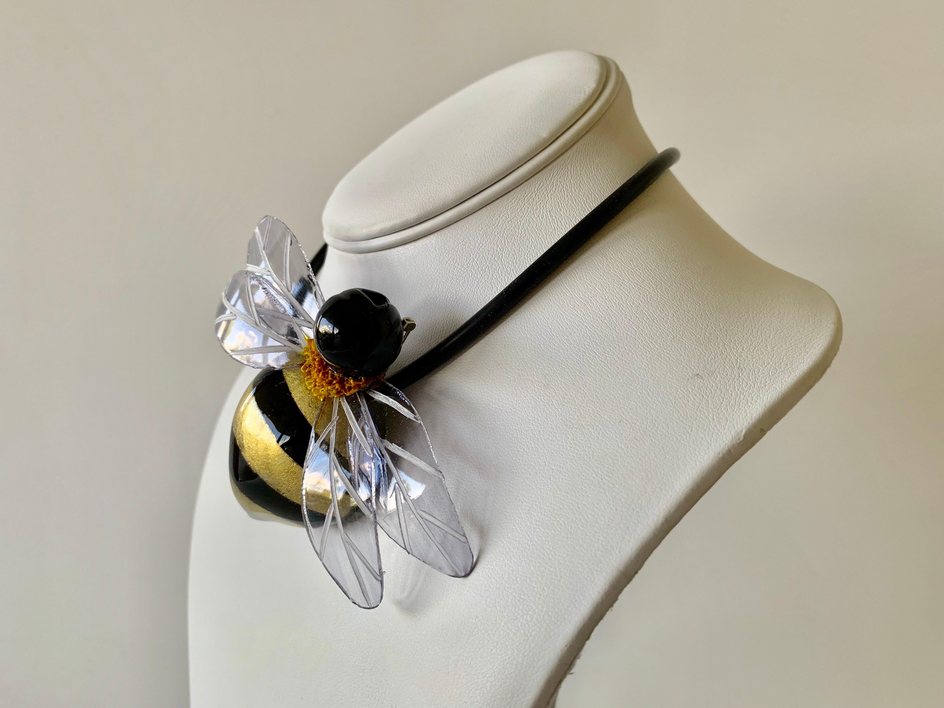 Black and Gold Bumblebee Statement Necklace/Pin   3