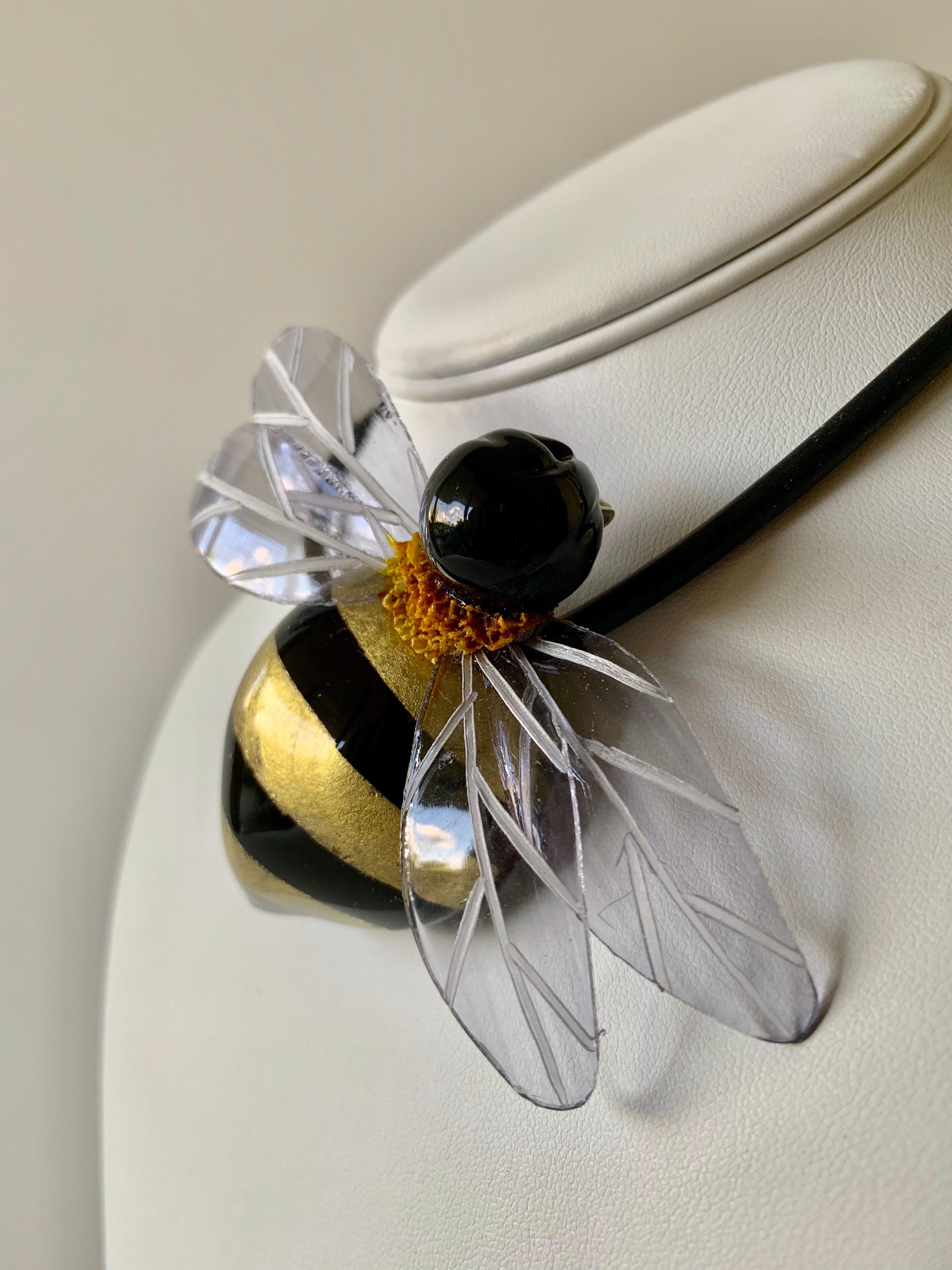 Black and Gold Bumblebee Statement Necklace/Pin   4