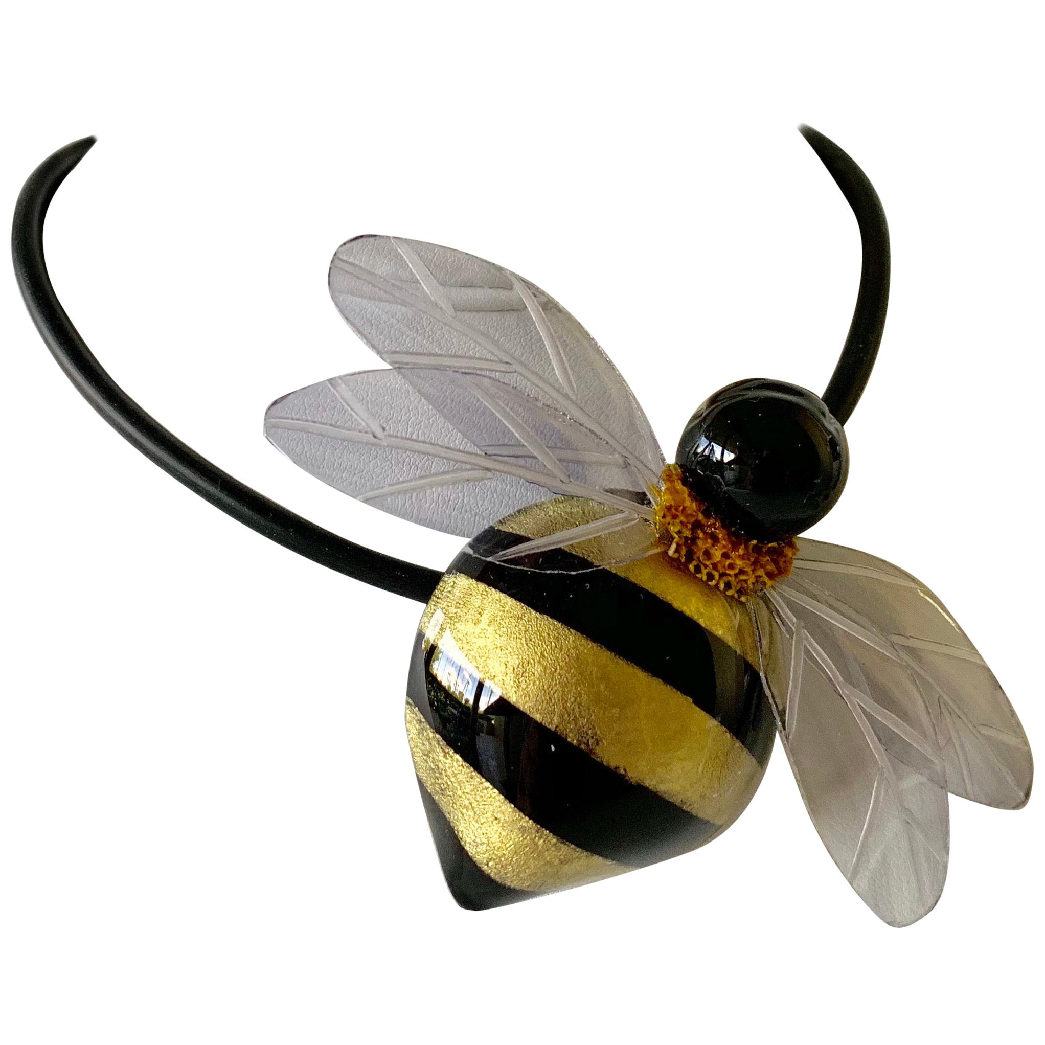 Black and Gold Bumblebee Statement Necklace/Pin  