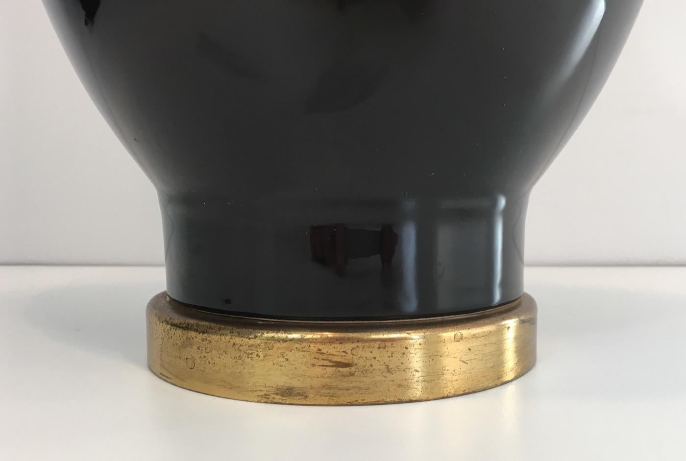 Late 20th Century Black and Gold Ceramic Table Lamp, French, circa 1970