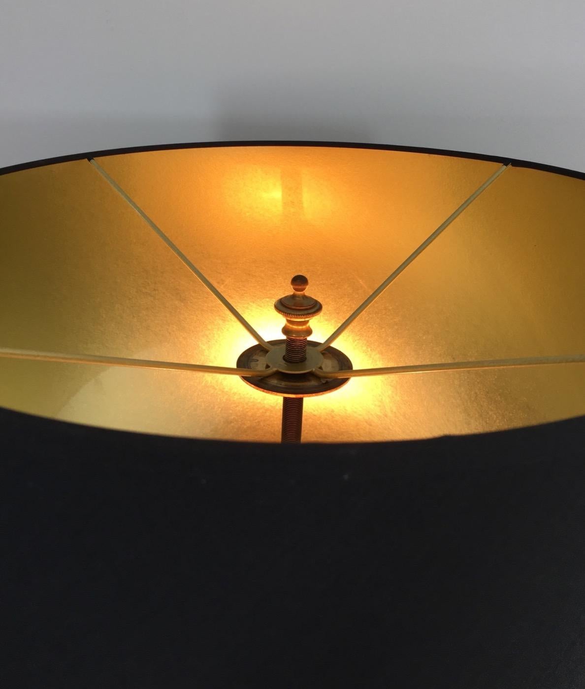 Lampe de bureau en céramique noire et dorée, française, vers 1970 1