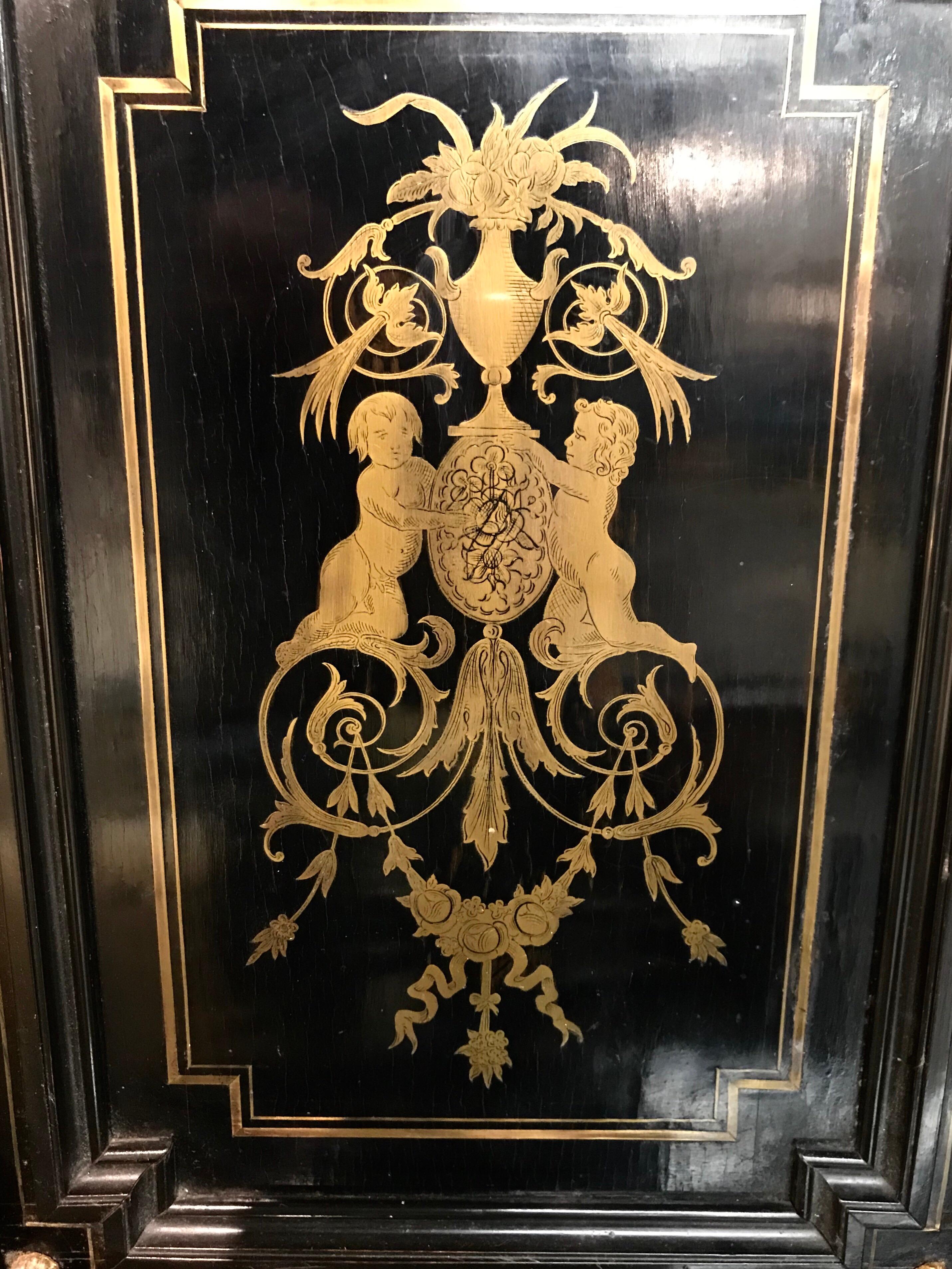 Black and Gold Chinoiserie Directoire Secretary Desk and Chair In Good Condition In West Hartford, CT