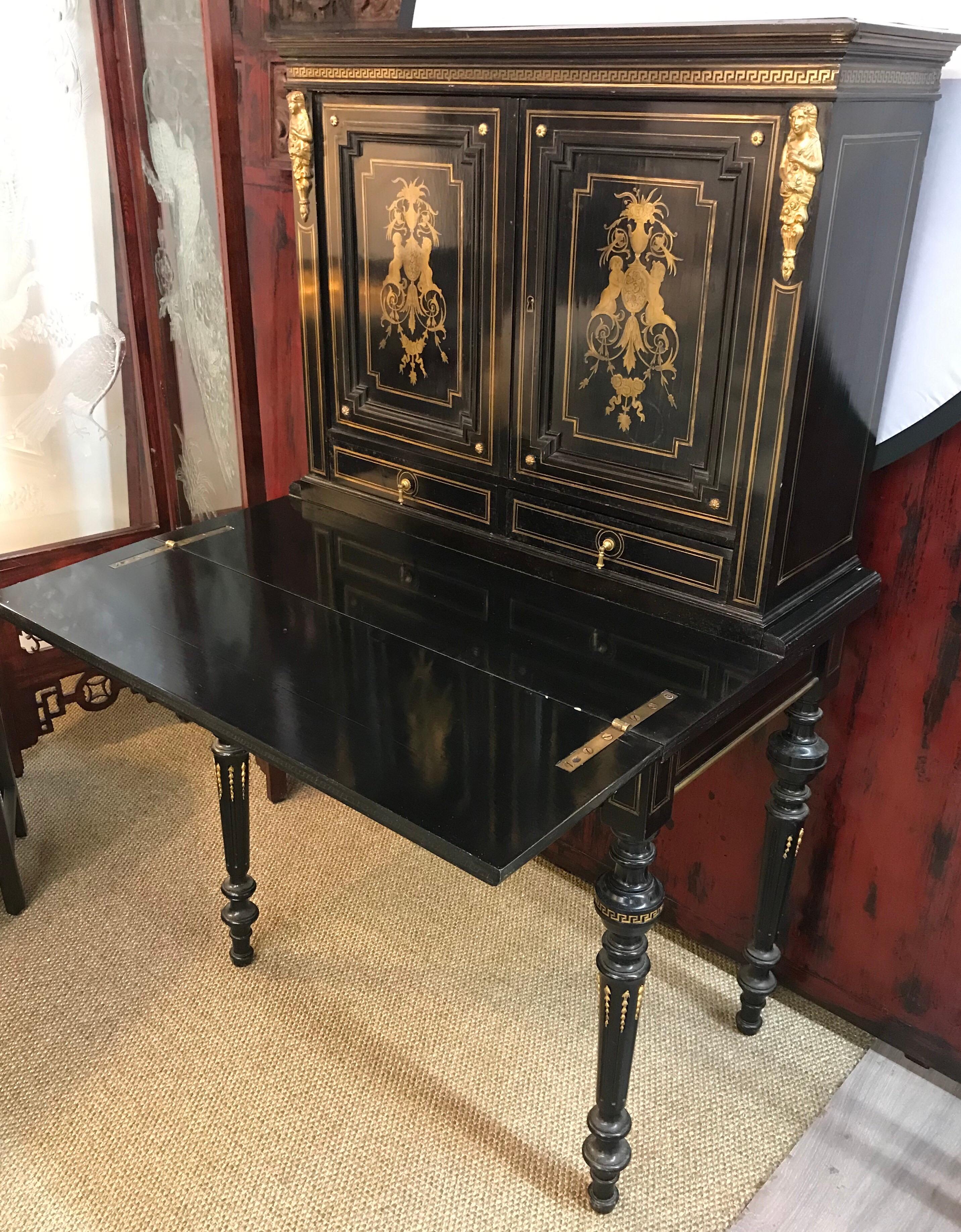 Black and Gold Chinoiserie Directoire Secretary Desk and Chair 1