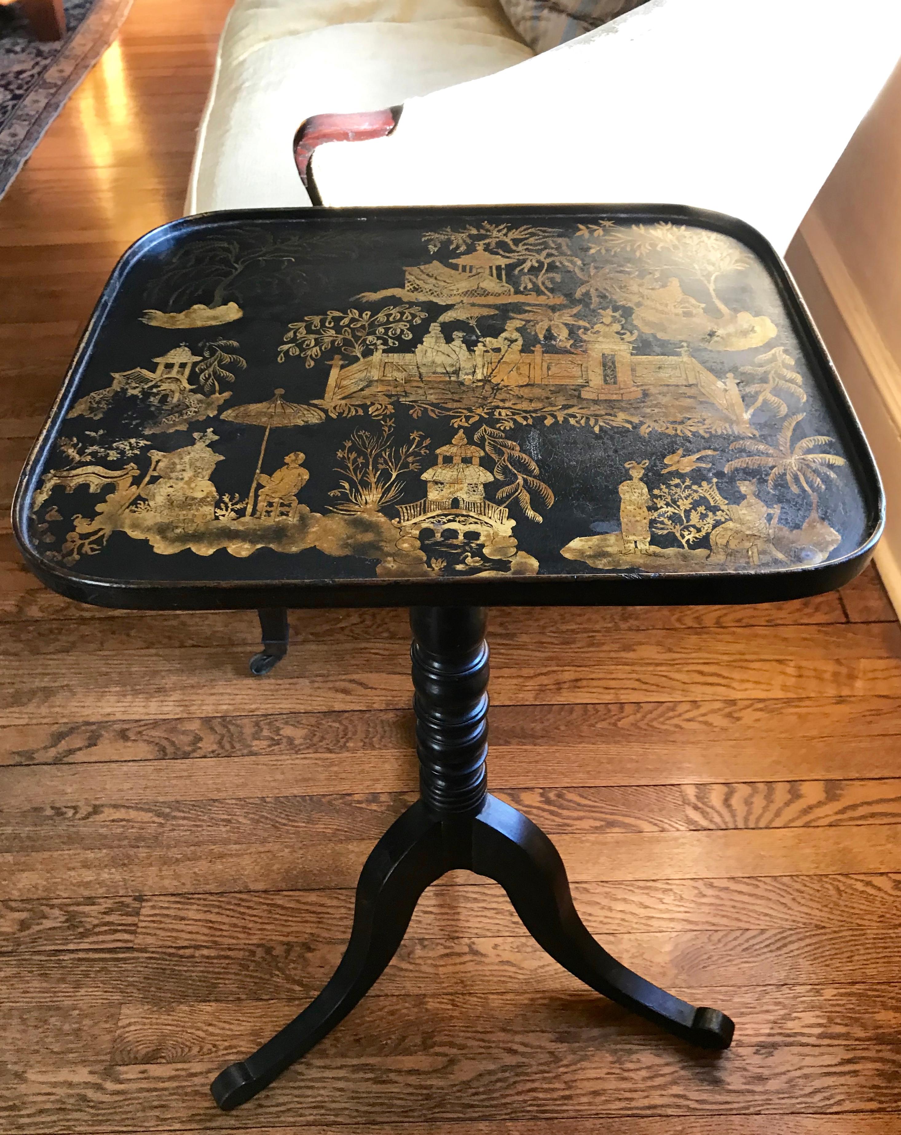 Giltwood Black and Gilt Chinoiserie Japanned Side Table