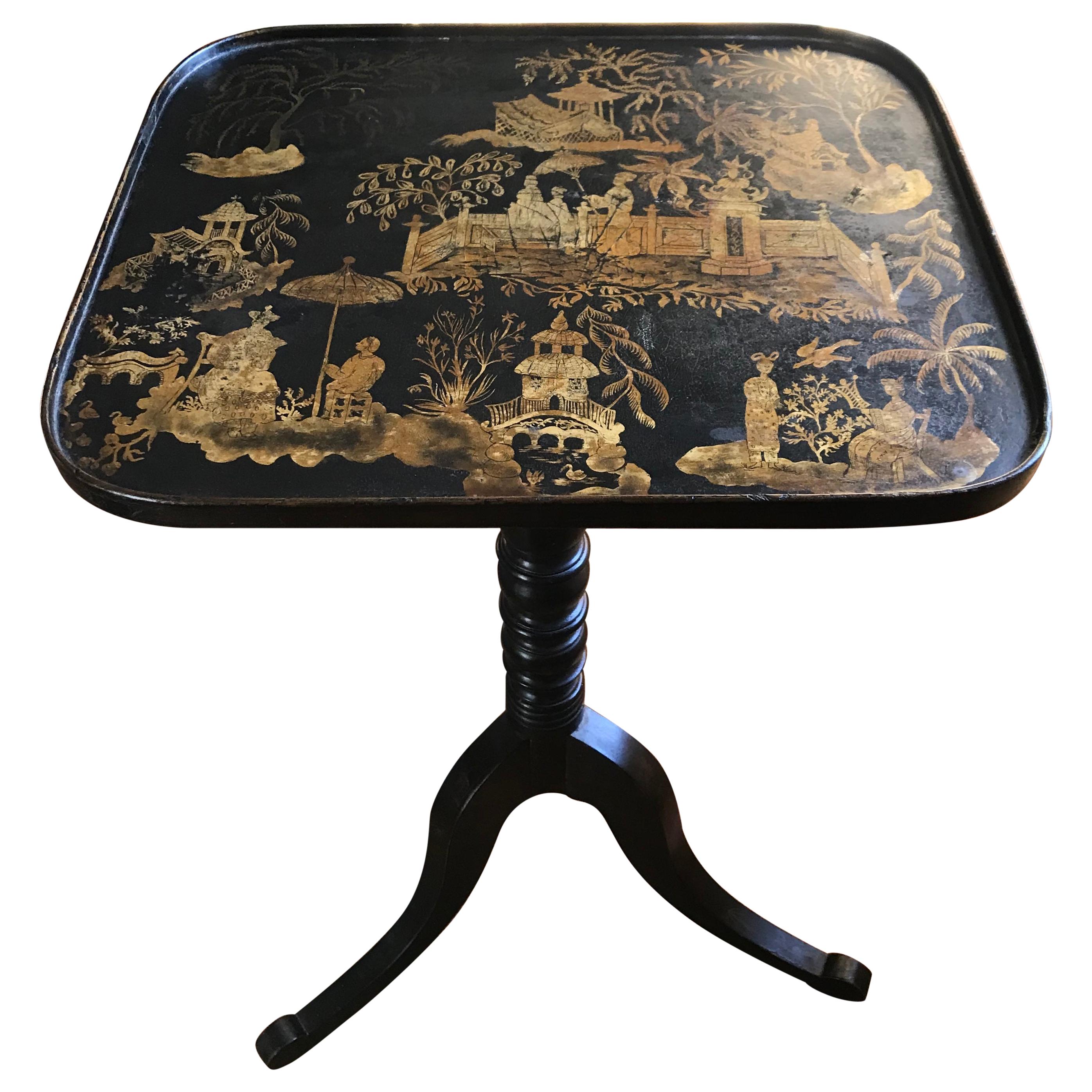 Black and Gilt Chinoiserie Japanned Side Table