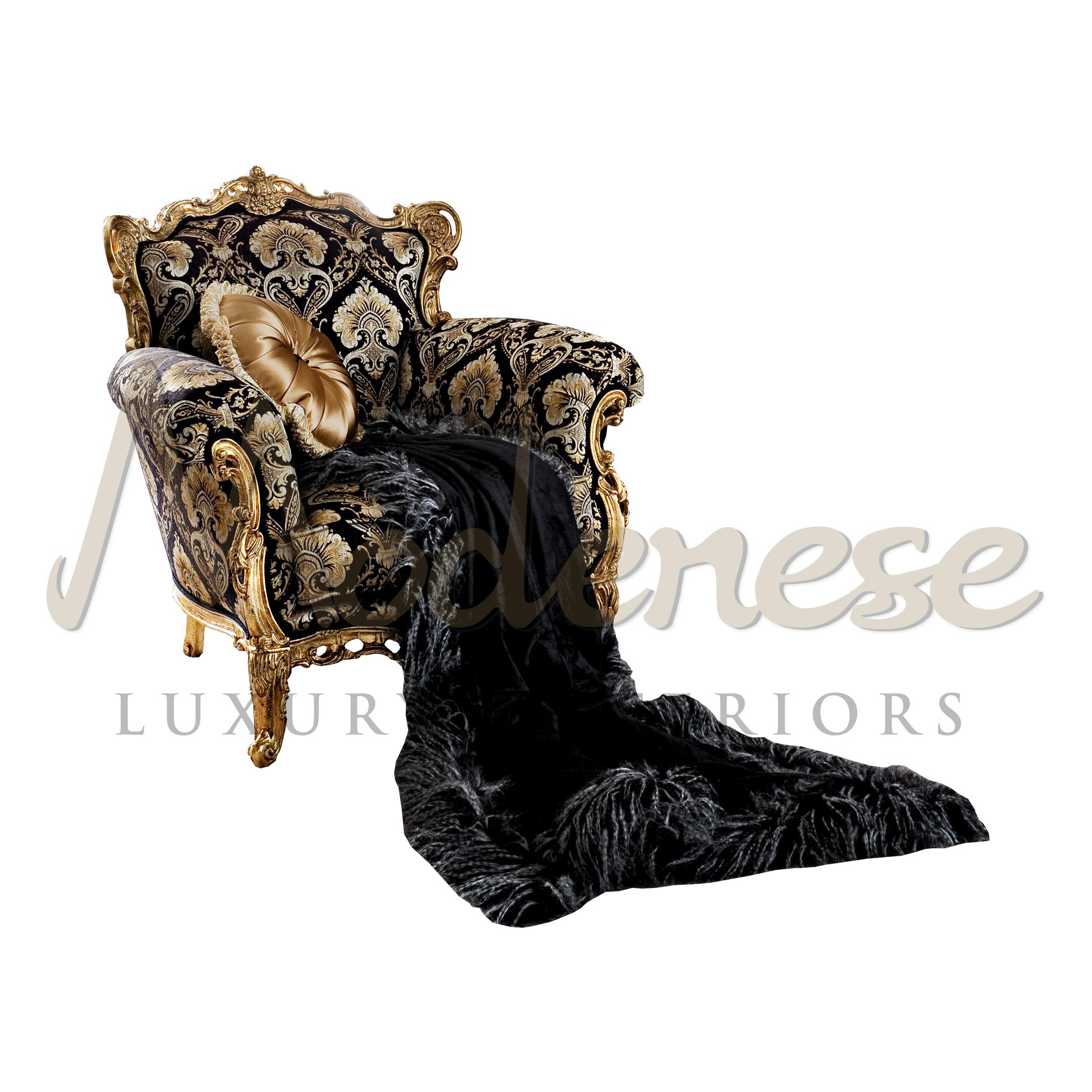 Baroque Black and Gold Damask Armchair by Modenese Gastone Luxury Interiors For Sale