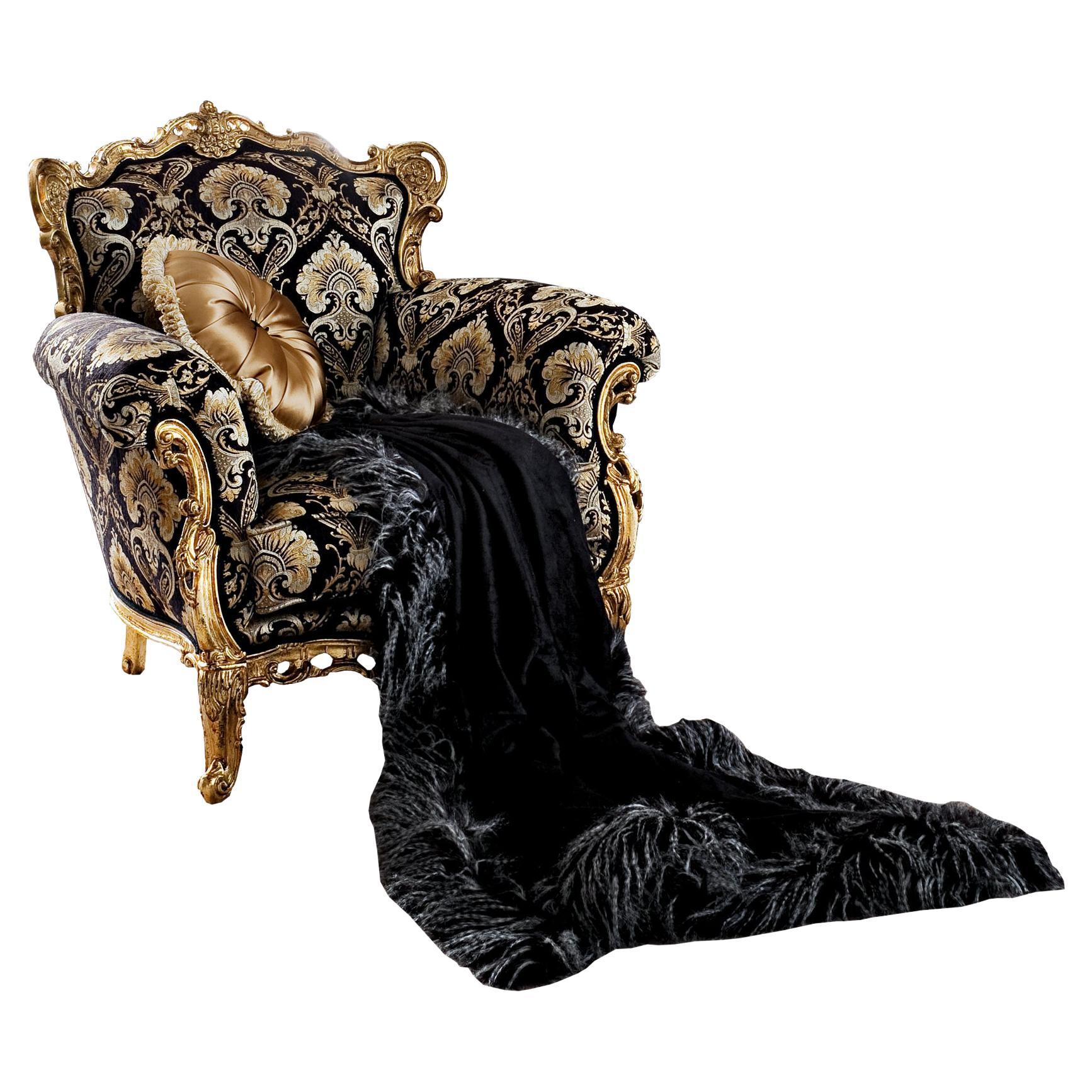 Black and Gold Damask Armchair by Modenese Gastone Luxury Interiors