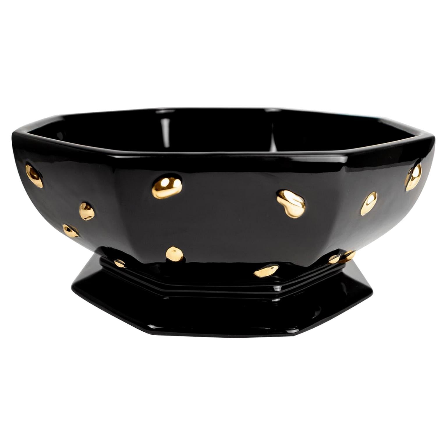 Uno Black and Gold Decorative Bowl Tableware, Handmade Centerpiece Ceramic Bowl