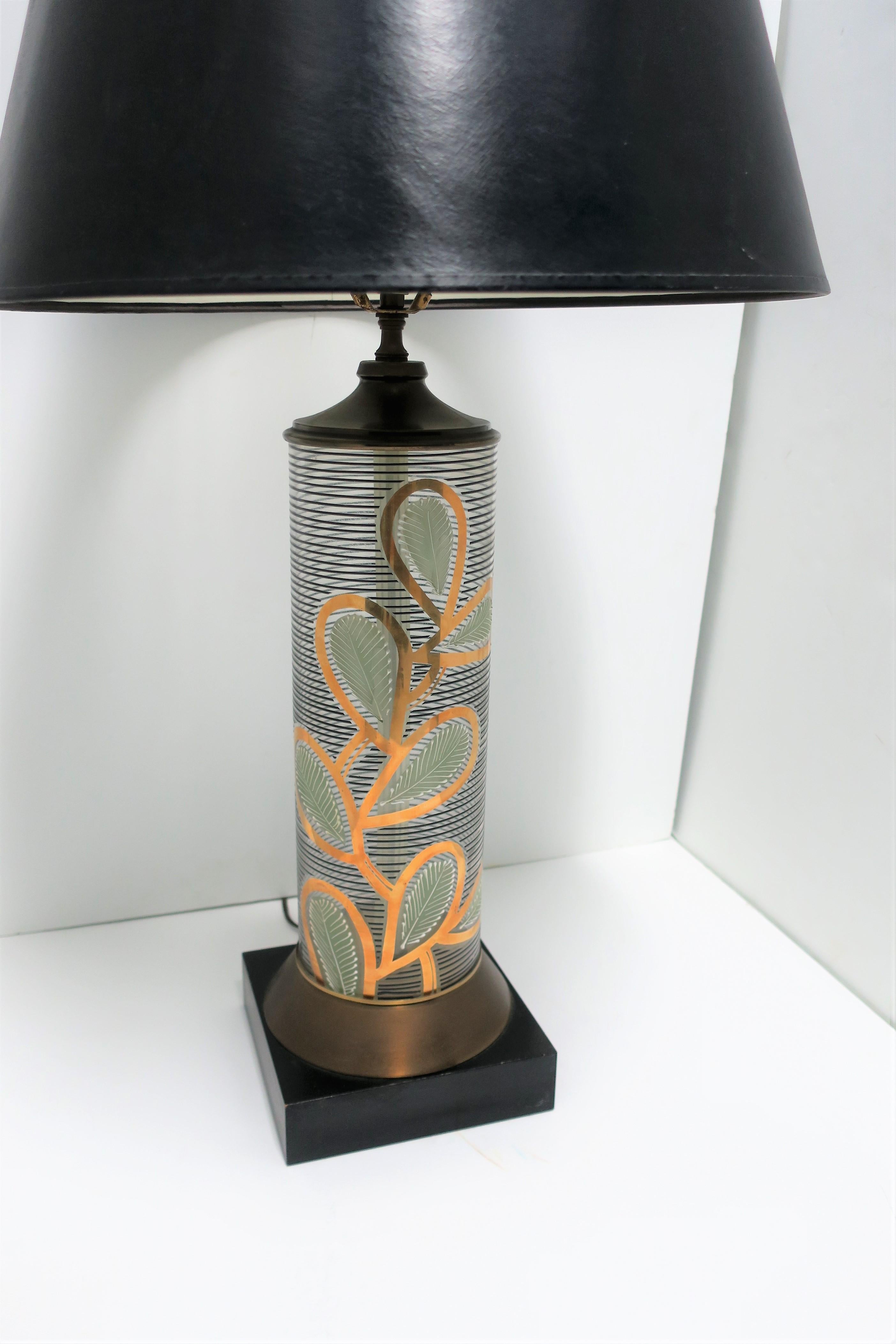 Wood Black and Gold Glass and Brass Table Lamp Organic Modern Design For Sale
