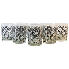 Vintage Black and Gold Diamond Old Fashioned Whiskey Glass Tumblers, Set of 8