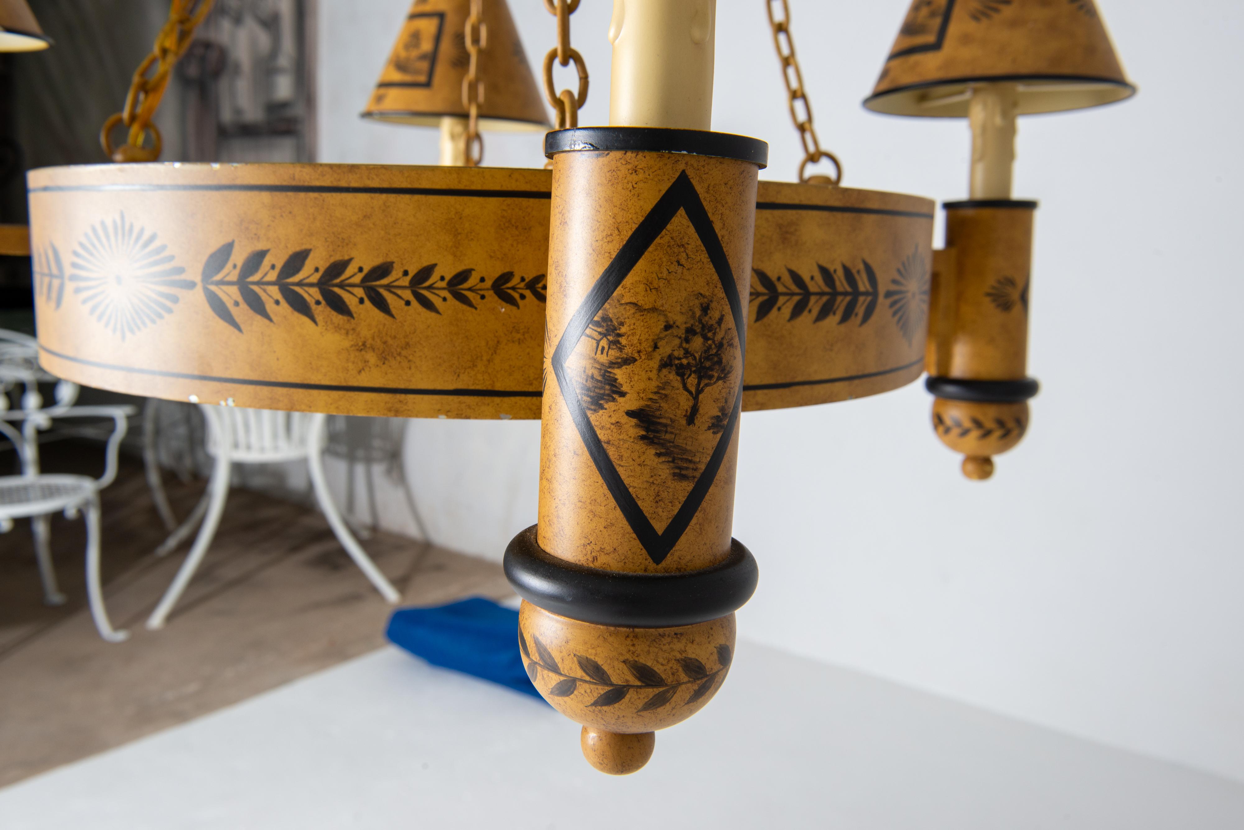 Lampadario Tole Directoire nero e oro in vendita 3