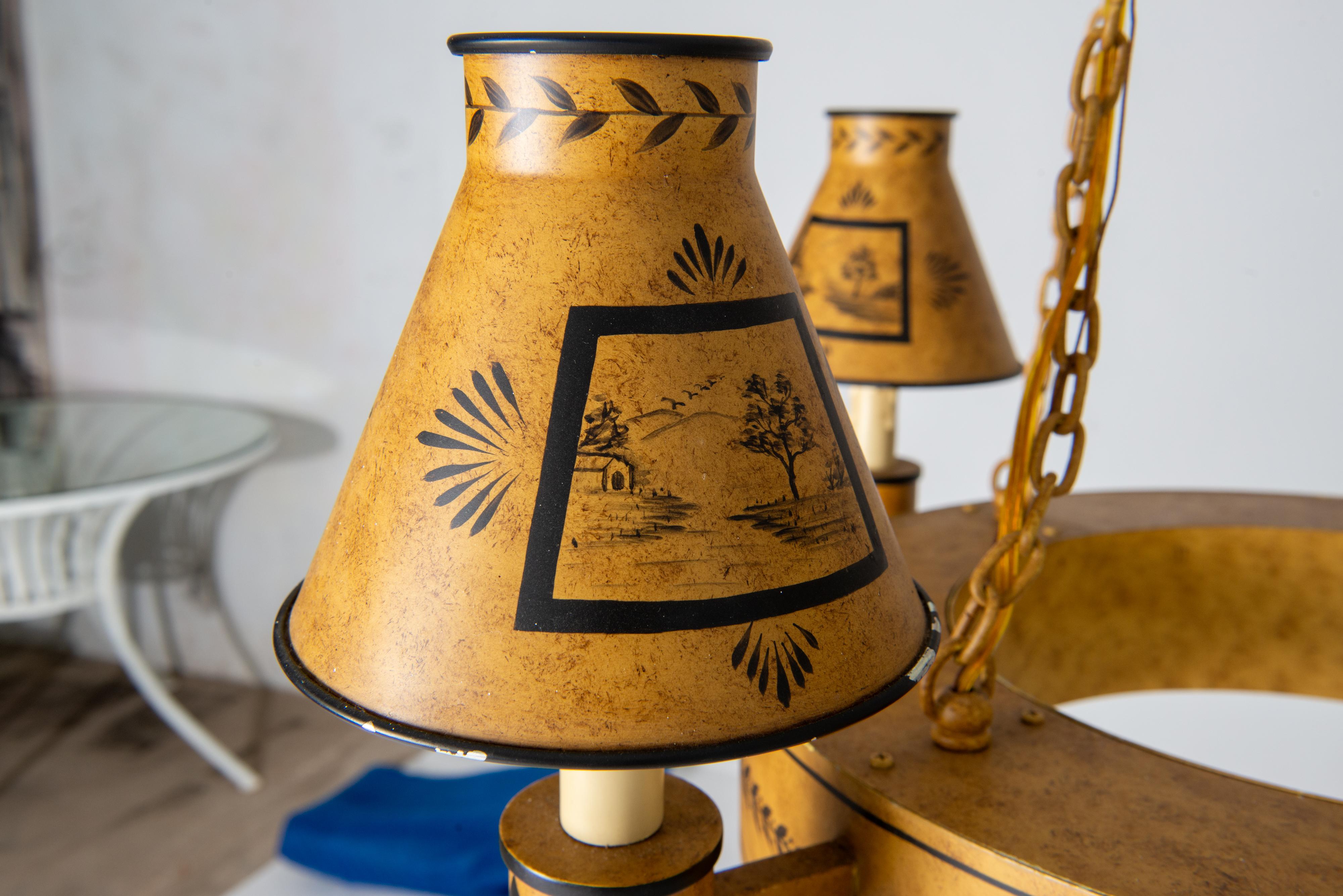 Lampadario Tole Directoire nero e oro in vendita 4