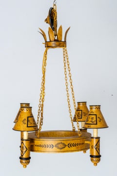 Vintage Black and Gold Tole Chandelier, Directoire Style, 1950s