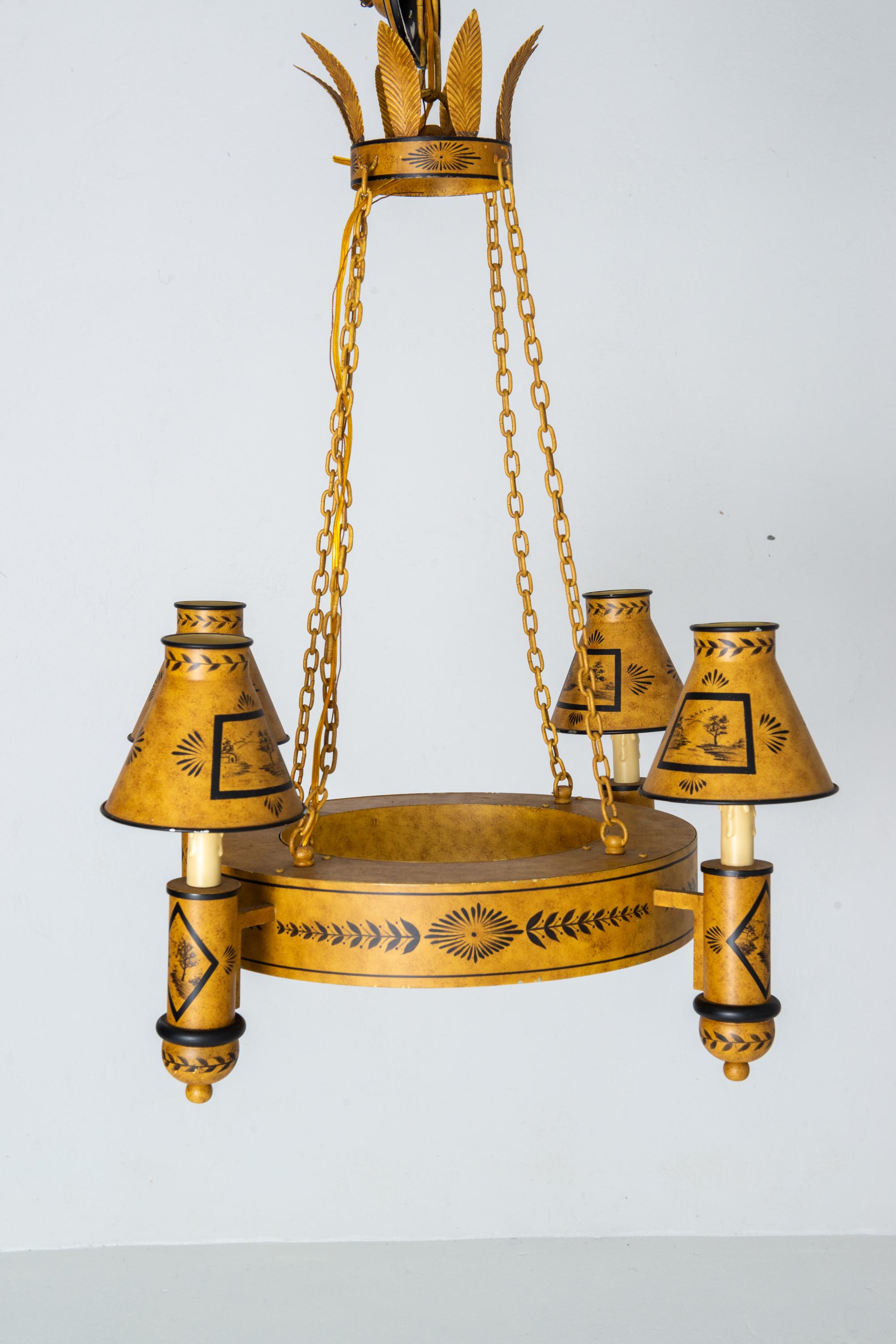 Direttorio Lampadario Tole Directoire nero e oro in vendita