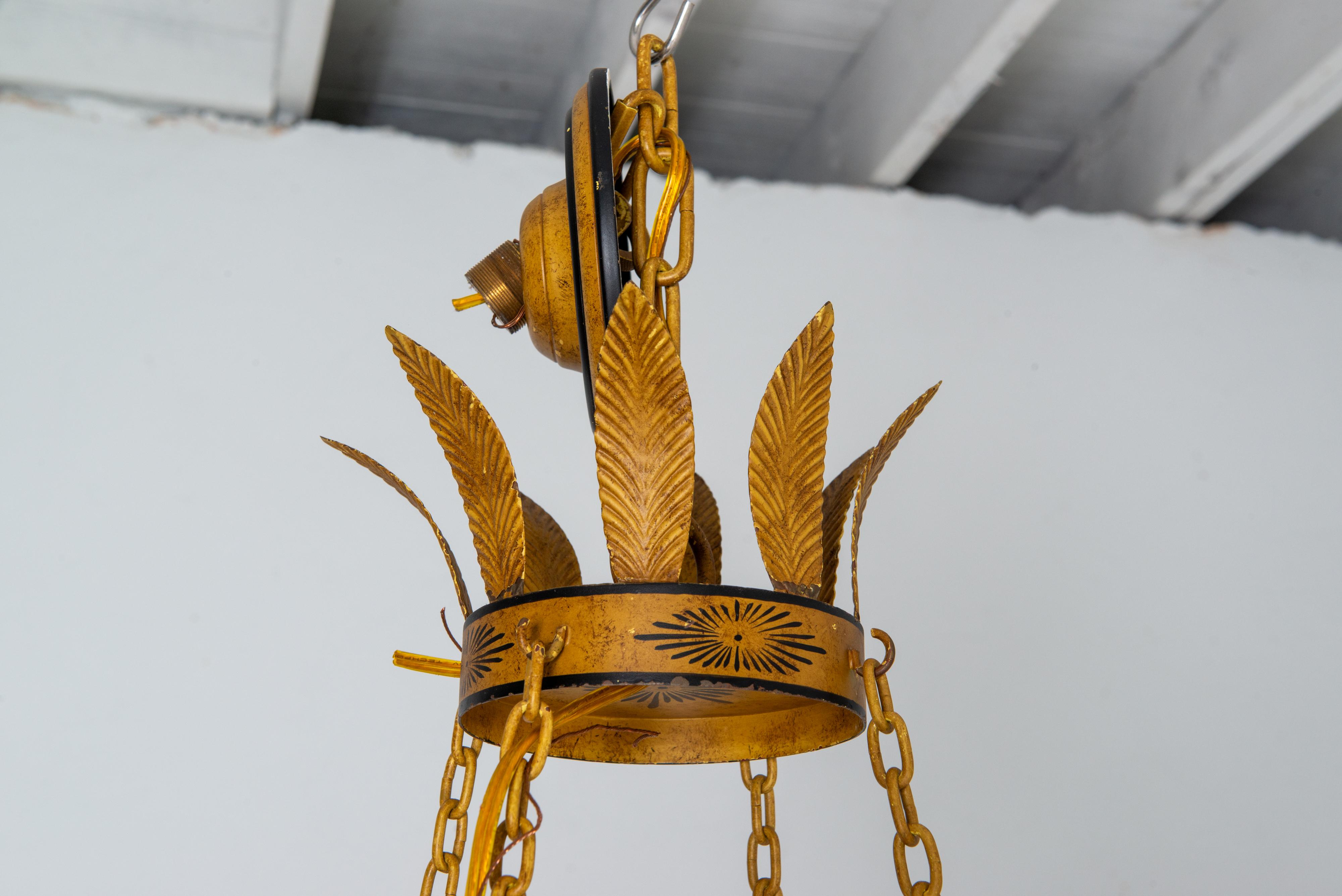 Francese Lampadario Tole Directoire nero e oro in vendita