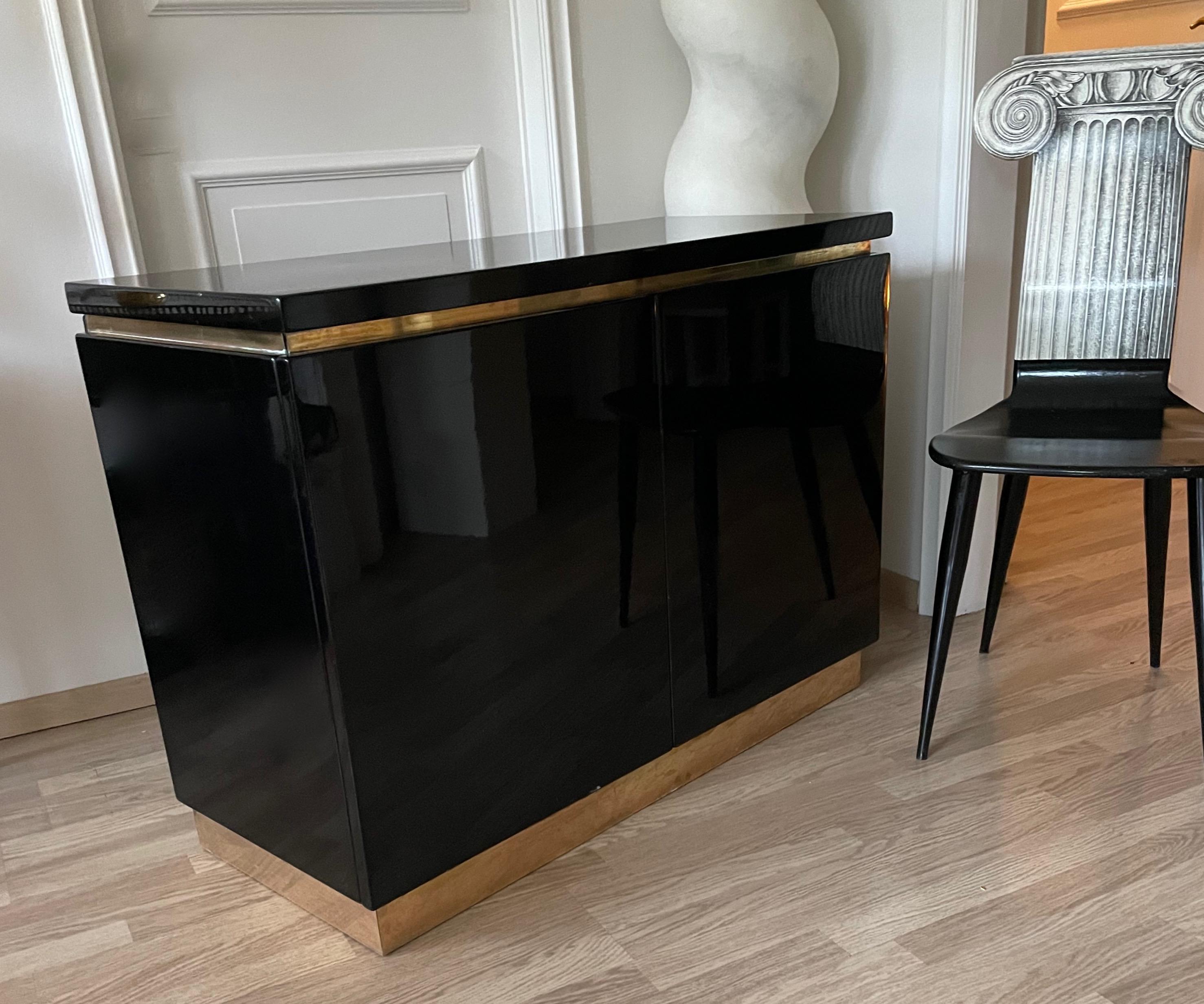 Late 20th Century Black and Gold Dry Bar by Jean- Claude Mahey, France 1975. For Sale