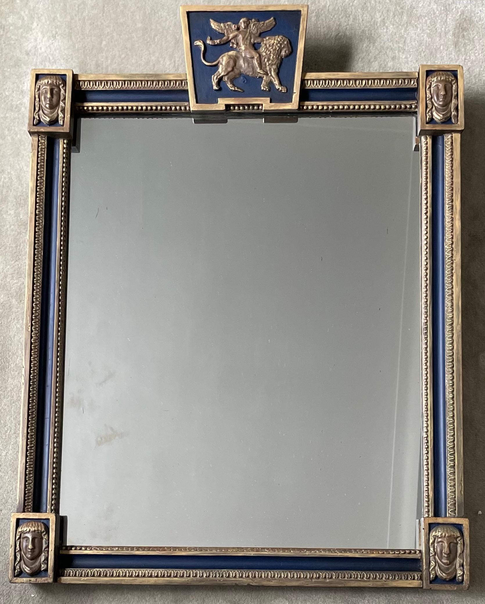 Blue and Gold English Regency Mirror For Sale 2