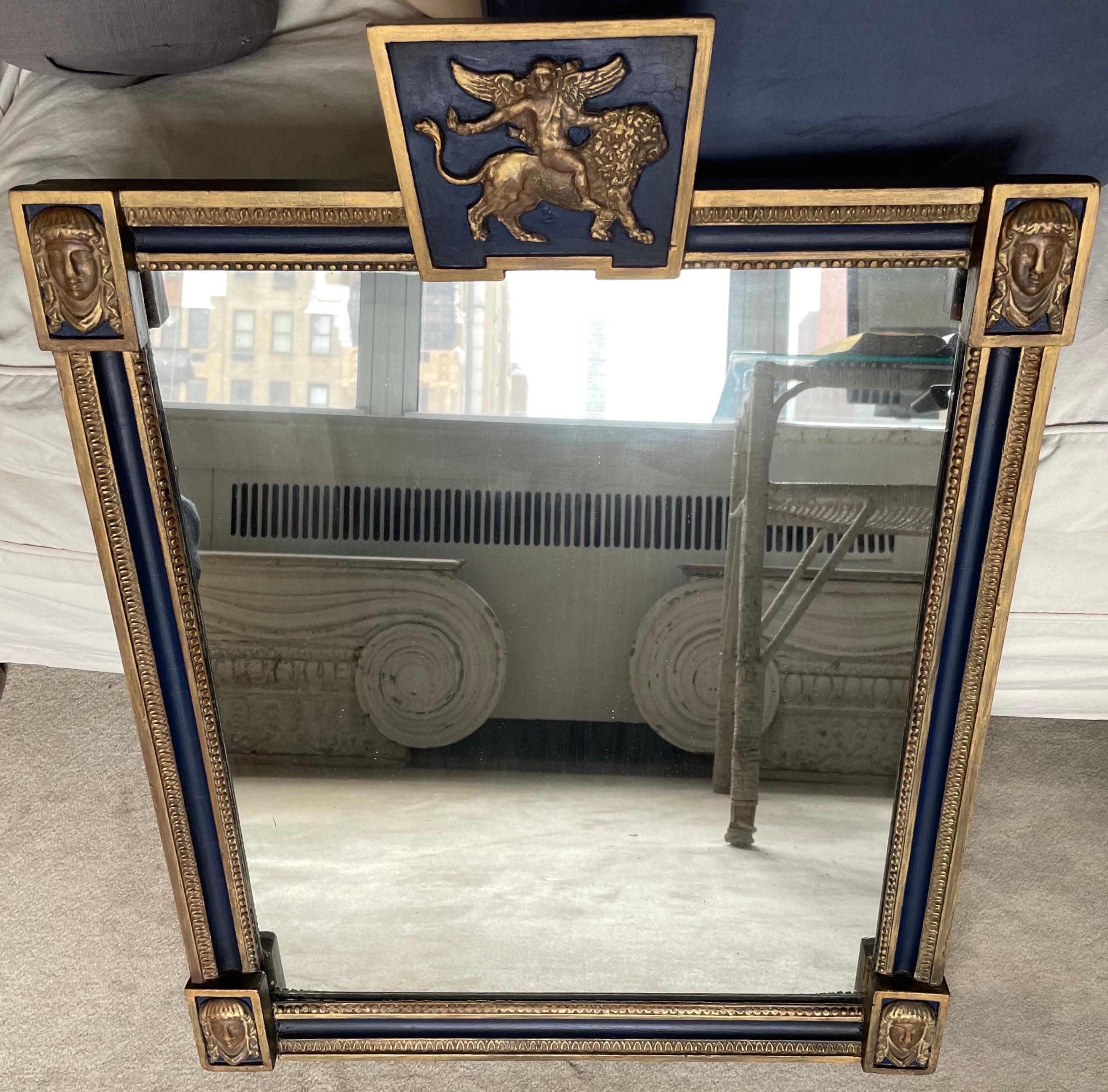Hand-Painted Blue and Gold English Regency Mirror For Sale