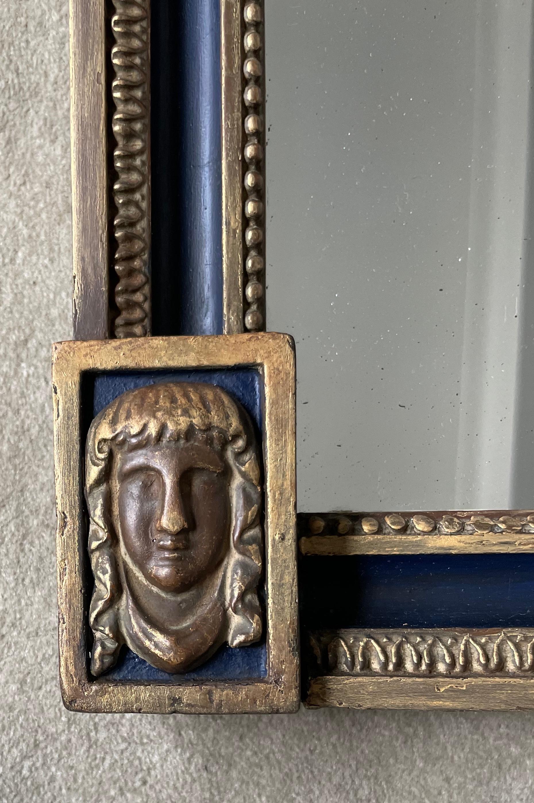 19th Century Blue and Gold English Regency Mirror For Sale