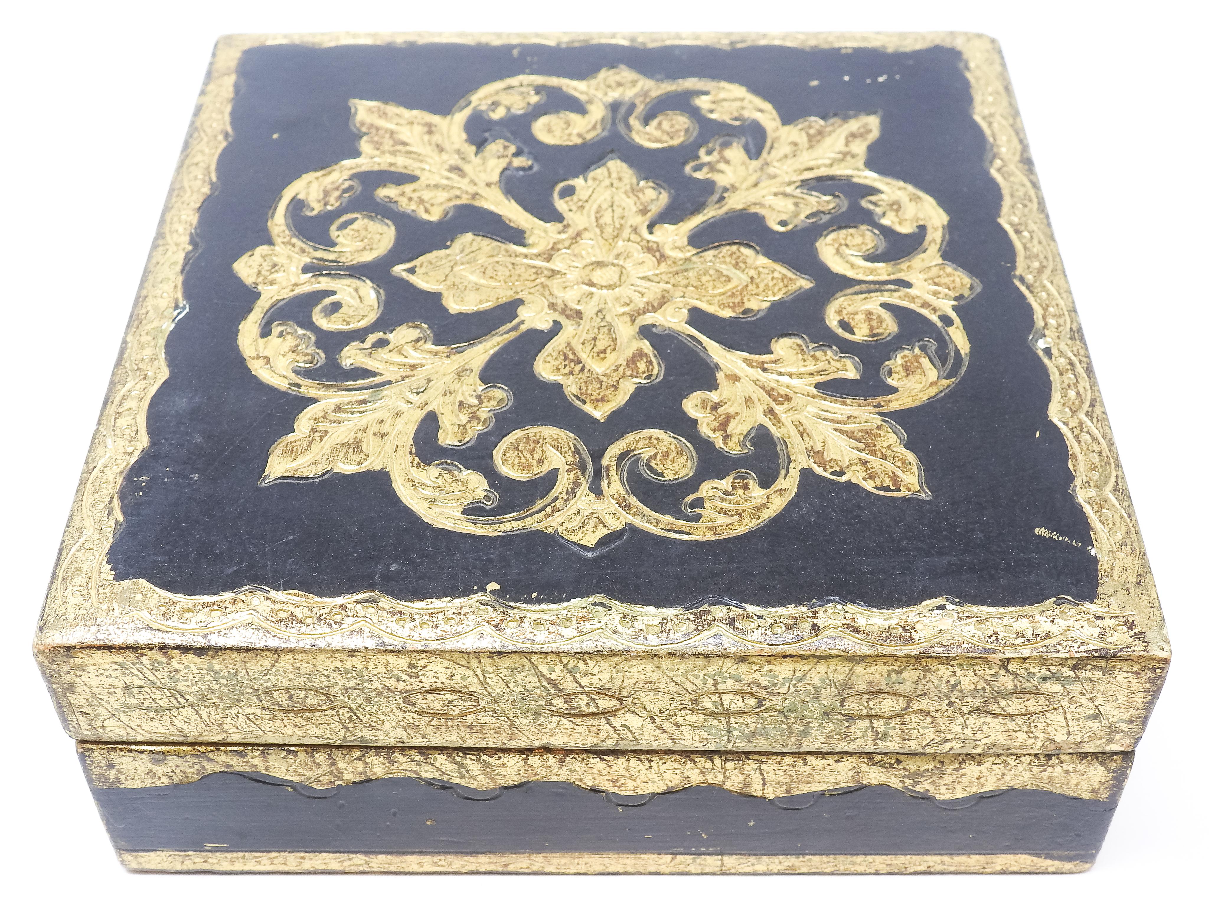 Art Deco Black and Gold Gilded Florentine Box For Sale