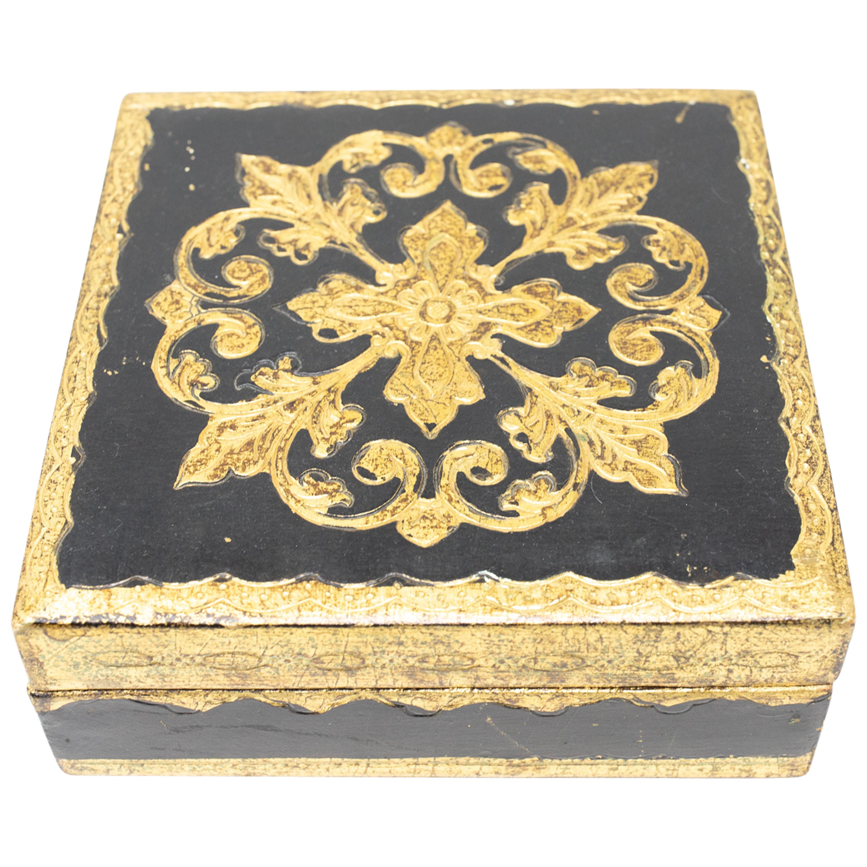 Black and Gold Gilded Florentine Box For Sale