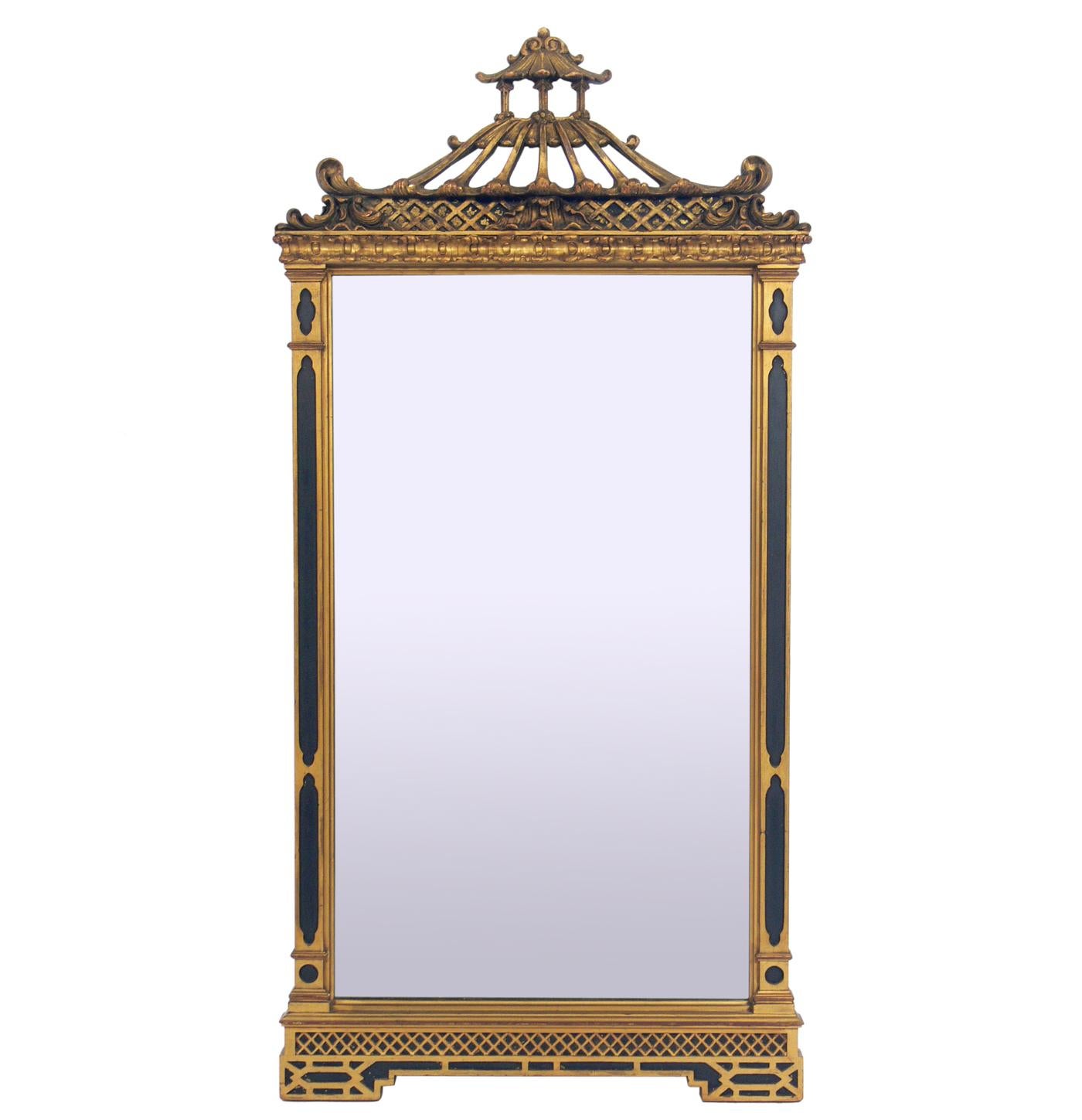 Black and Gold Gilt Chinoiserie Mirror