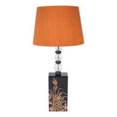 Vintage Black and Gold Gladioli Flower Design Table Lamp with Glass Spheres