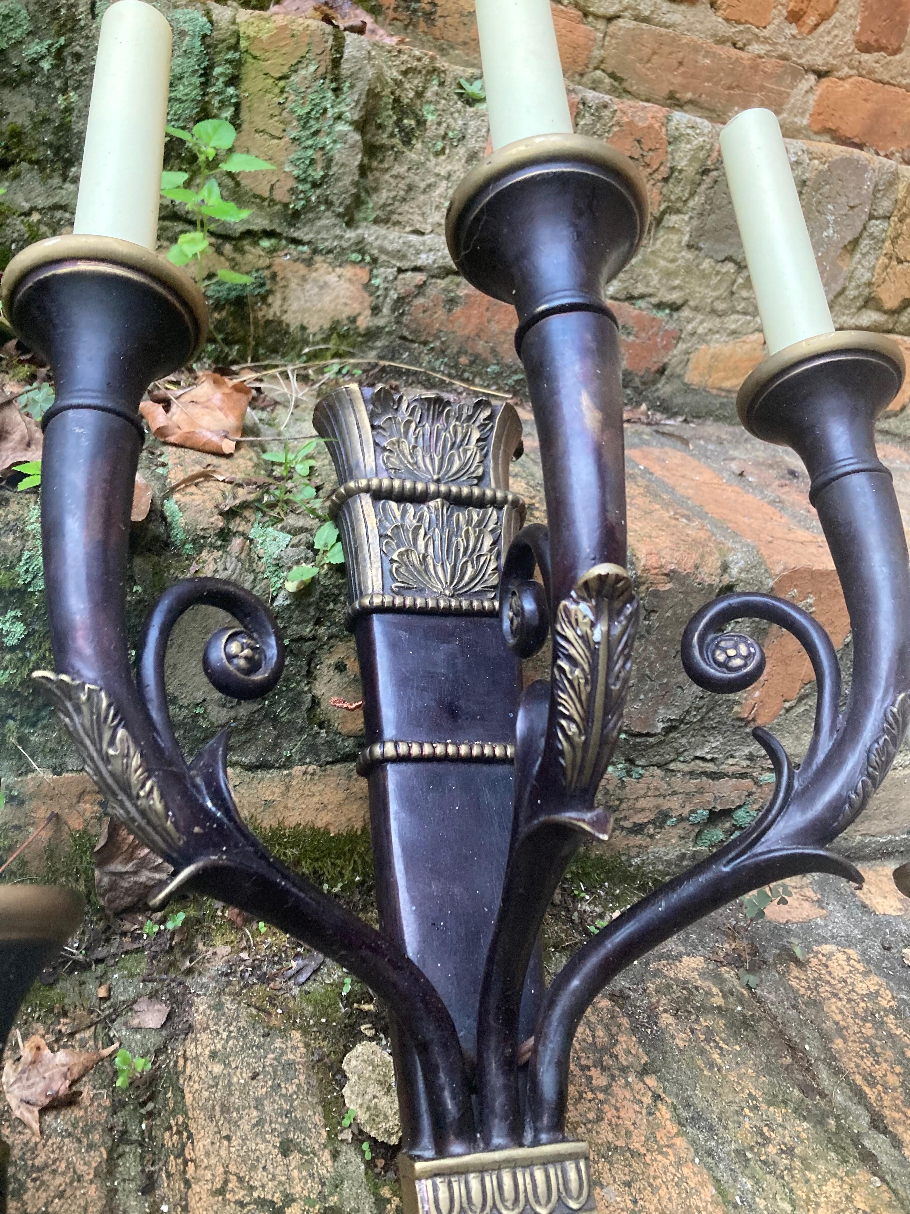 black and gold gothic lighted wall sconces - set of 3 For Sale 1